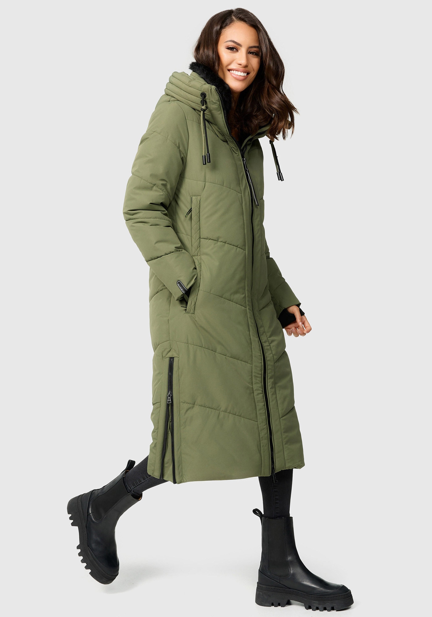 Marikoo Winterjacke »Nadaree XVI« Stepp Mantel mit großer Kapuze