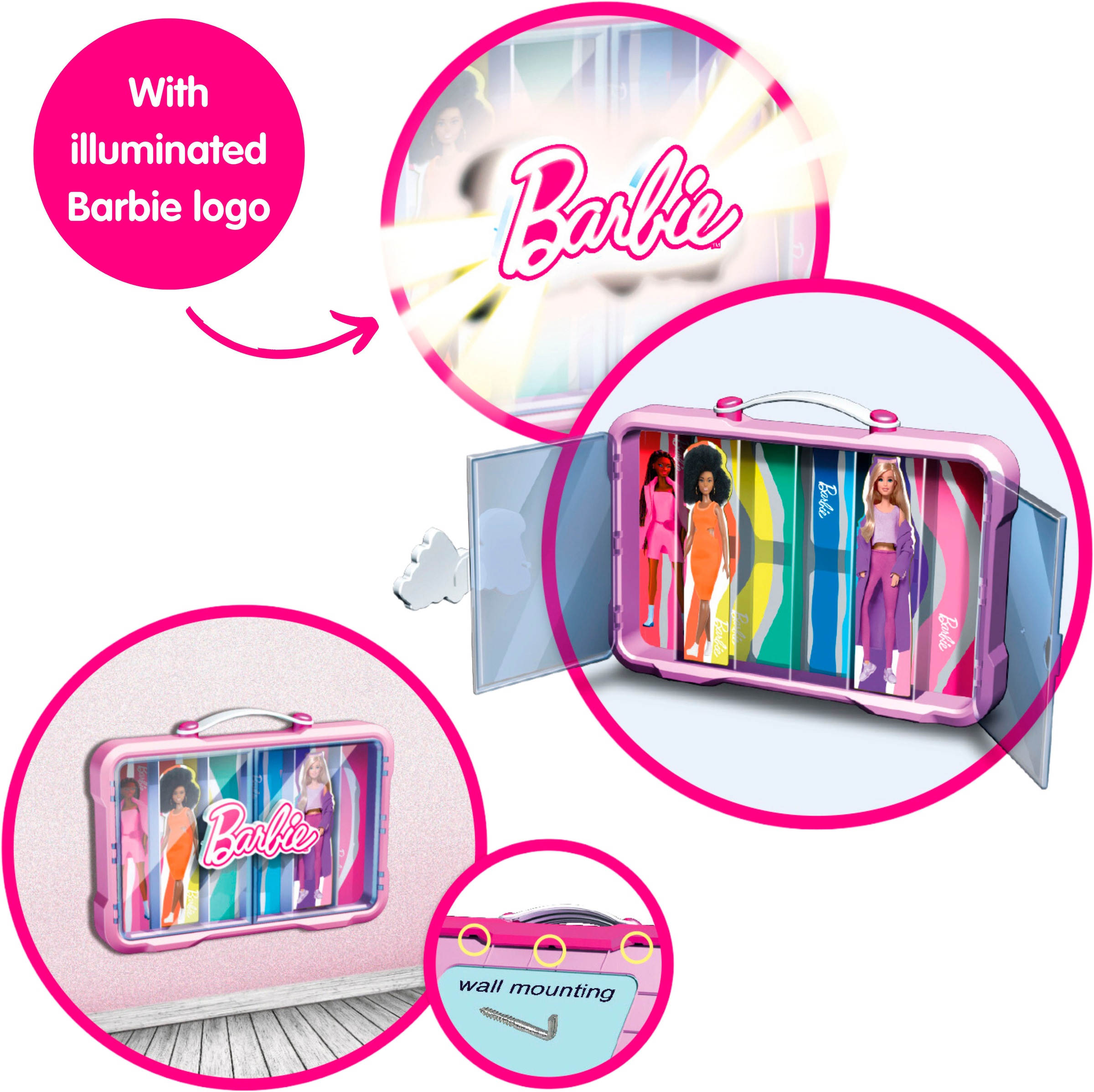 Klein Sammelkoffer »Barbie - Sammelvitrine für 6 Barbies«, mit leuchtendem Barbie Logo