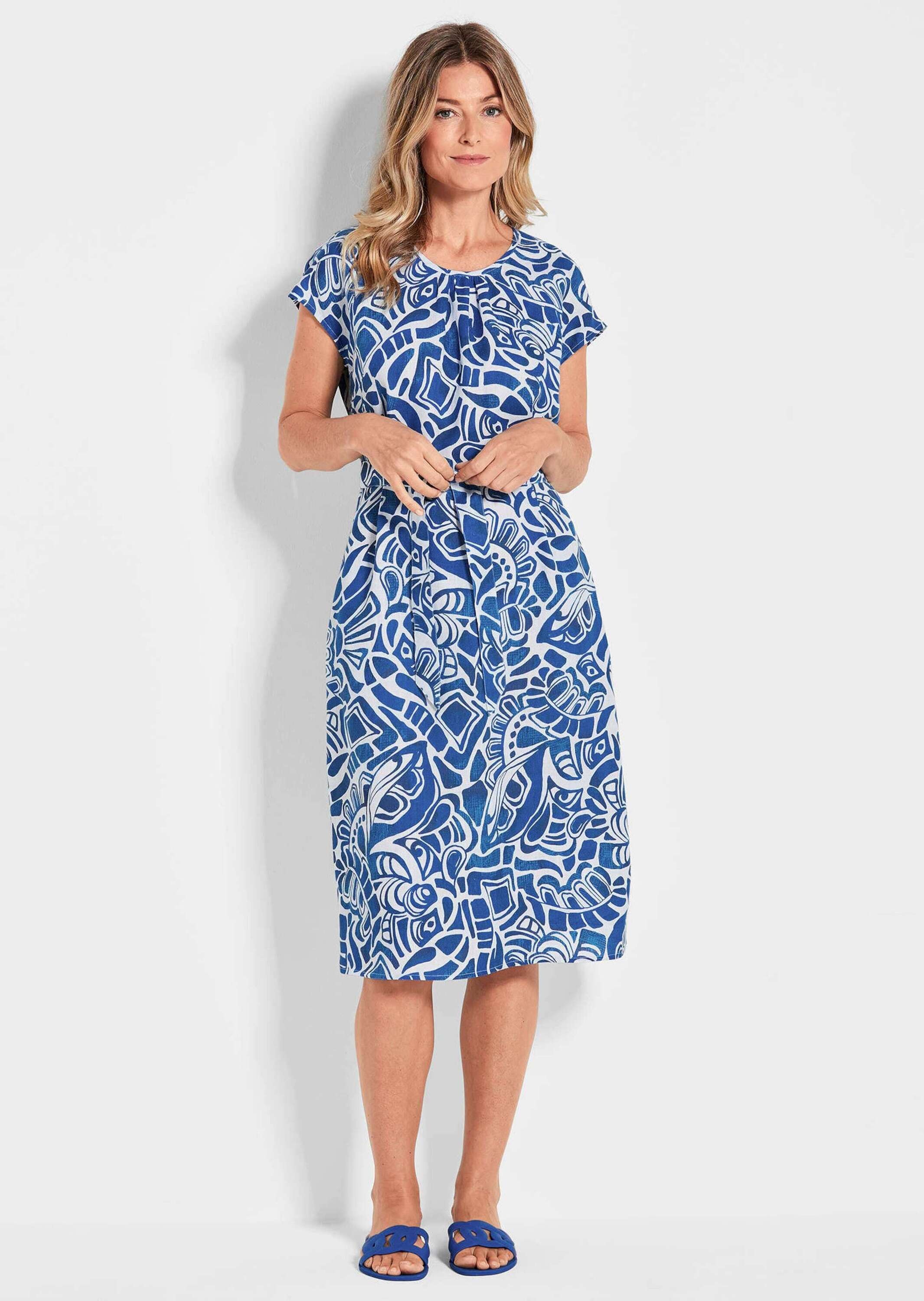 GOLDNER Sommerkleid "Leinenkleid Ethno, Halbarm" Eingrifftaschen Mit Bindeg günstig online kaufen