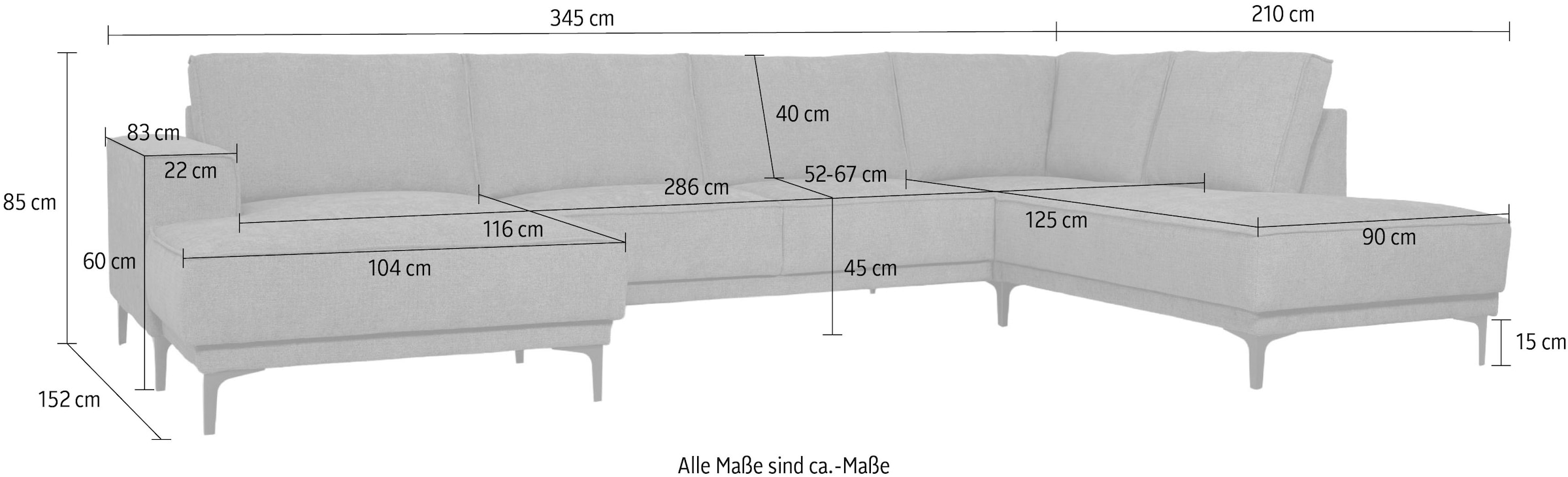 OTTO home Wohnlandschaft »XXL Sofa Oland mit modernem Chenille-Bezug« U-Form, 345 cm, Wellenunterfederung, Skandi-Design, Metallfüße