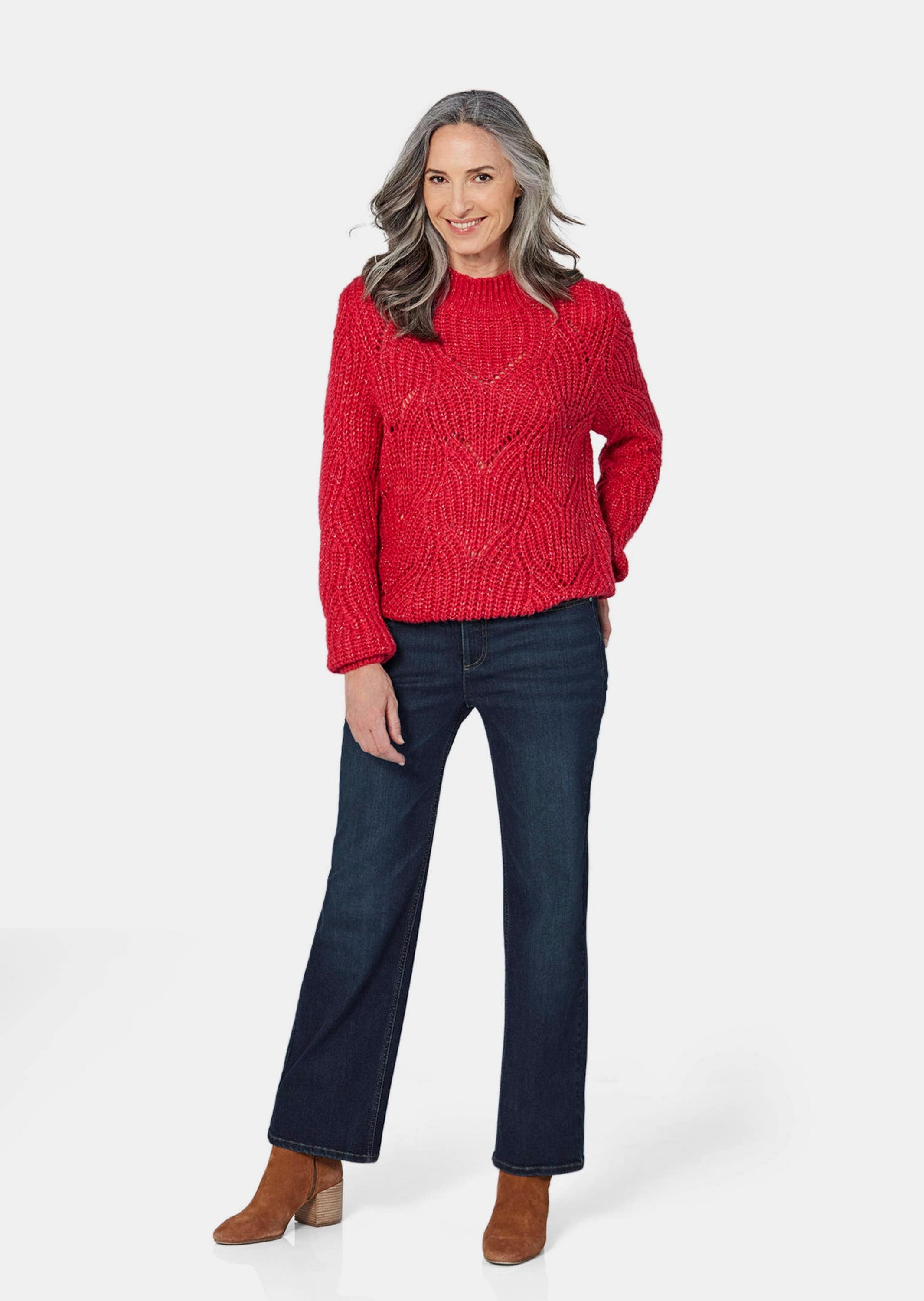 GOLDNER Rundhalspullover "Strickpullover mit Ajourmuster" günstig online kaufen