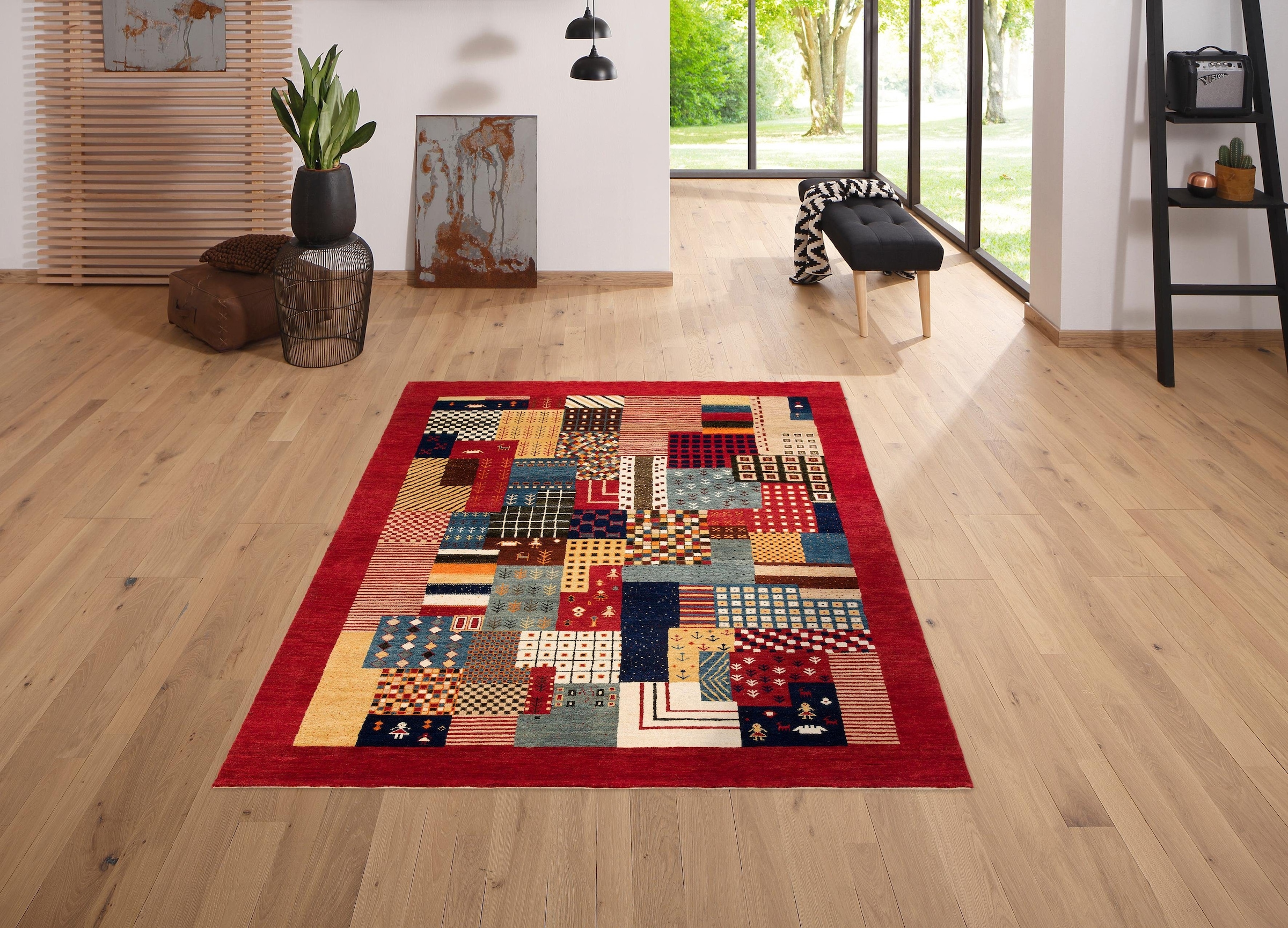 Wollteppich OTTO HOME "Felia" Gr. 32, bunt (rot, multi), B:70cm H:12mm L:140cm, Wolle, Teppiche, reine Wolle, handgewebt, mit Bordüre