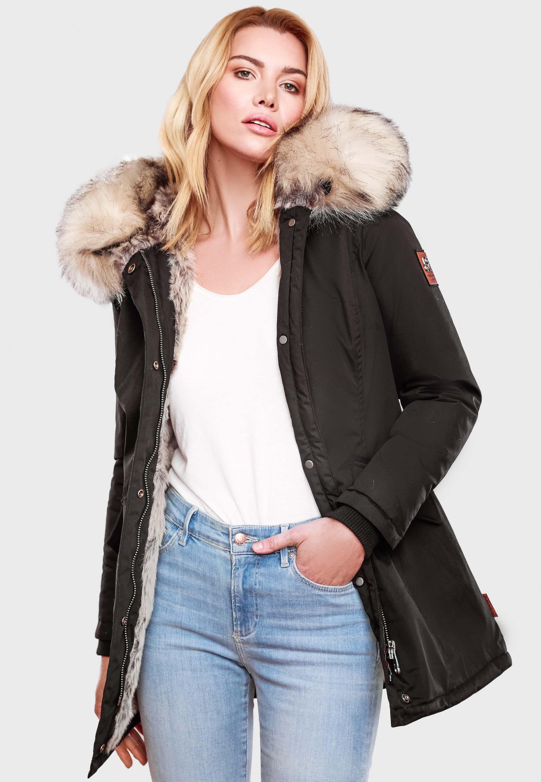 Navahoo Wintermantel »Cristal«, stylischer Damen Winterparka mit Kunstfell-Kapuze