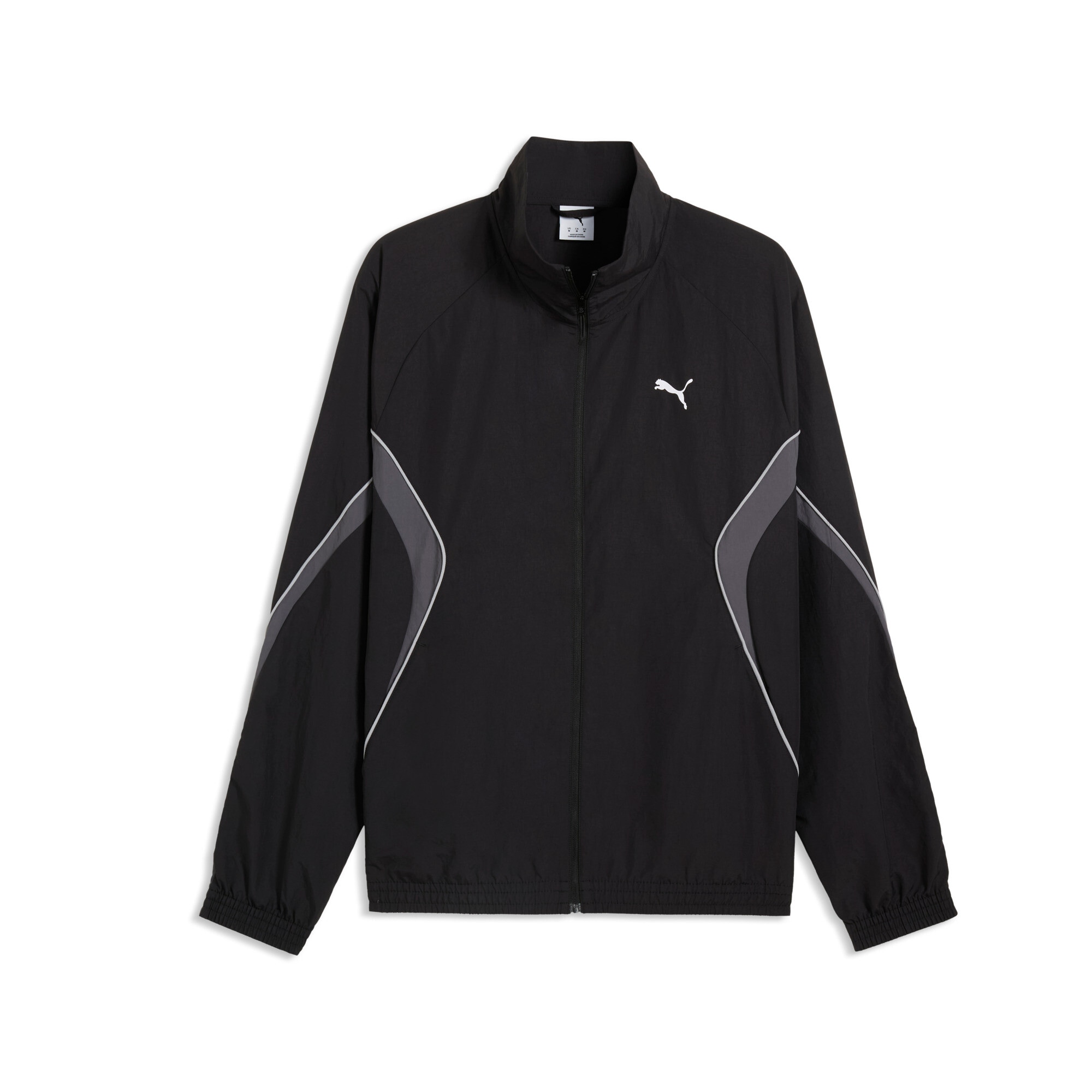 PUMA Trainingsjacke "SPORT RELAXED WOVEN TRACK JACKET" ohne Kapuze mit Stehkragen, bedruckte Optik, Relaxed Fit, normale Länge