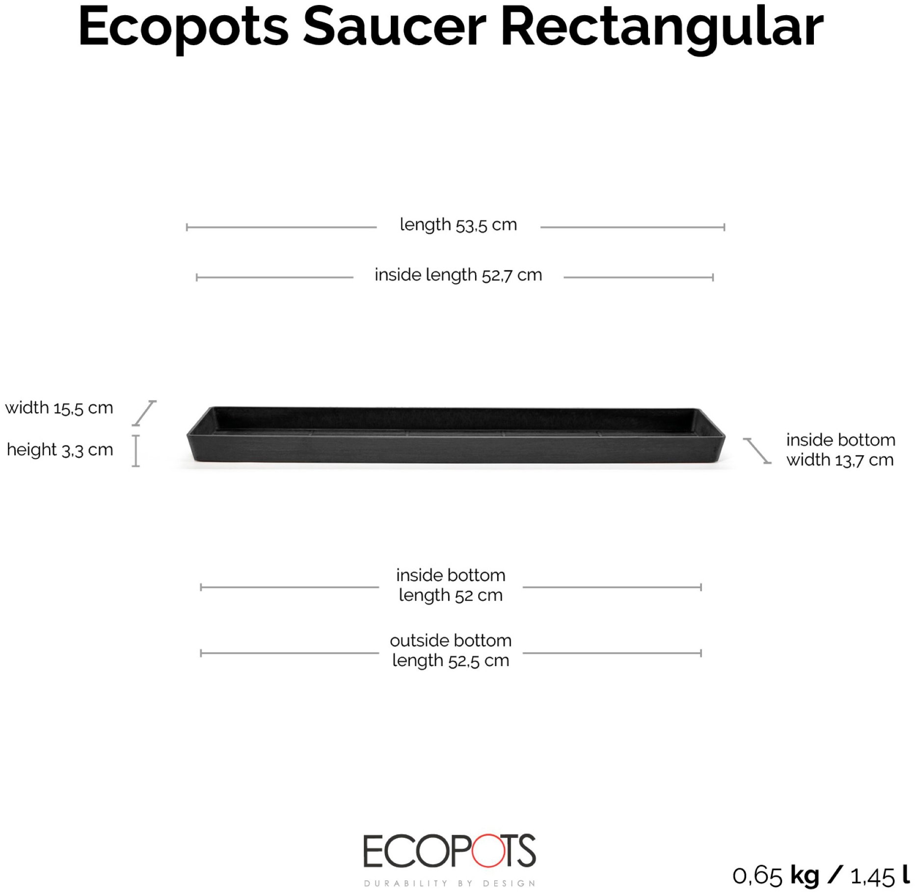 ECOPOTS Topfuntersetzer »Rechteckig 55 Dunkelgrau«, für innen und außen: frostsicher, bruchsicher und lichtbeständig