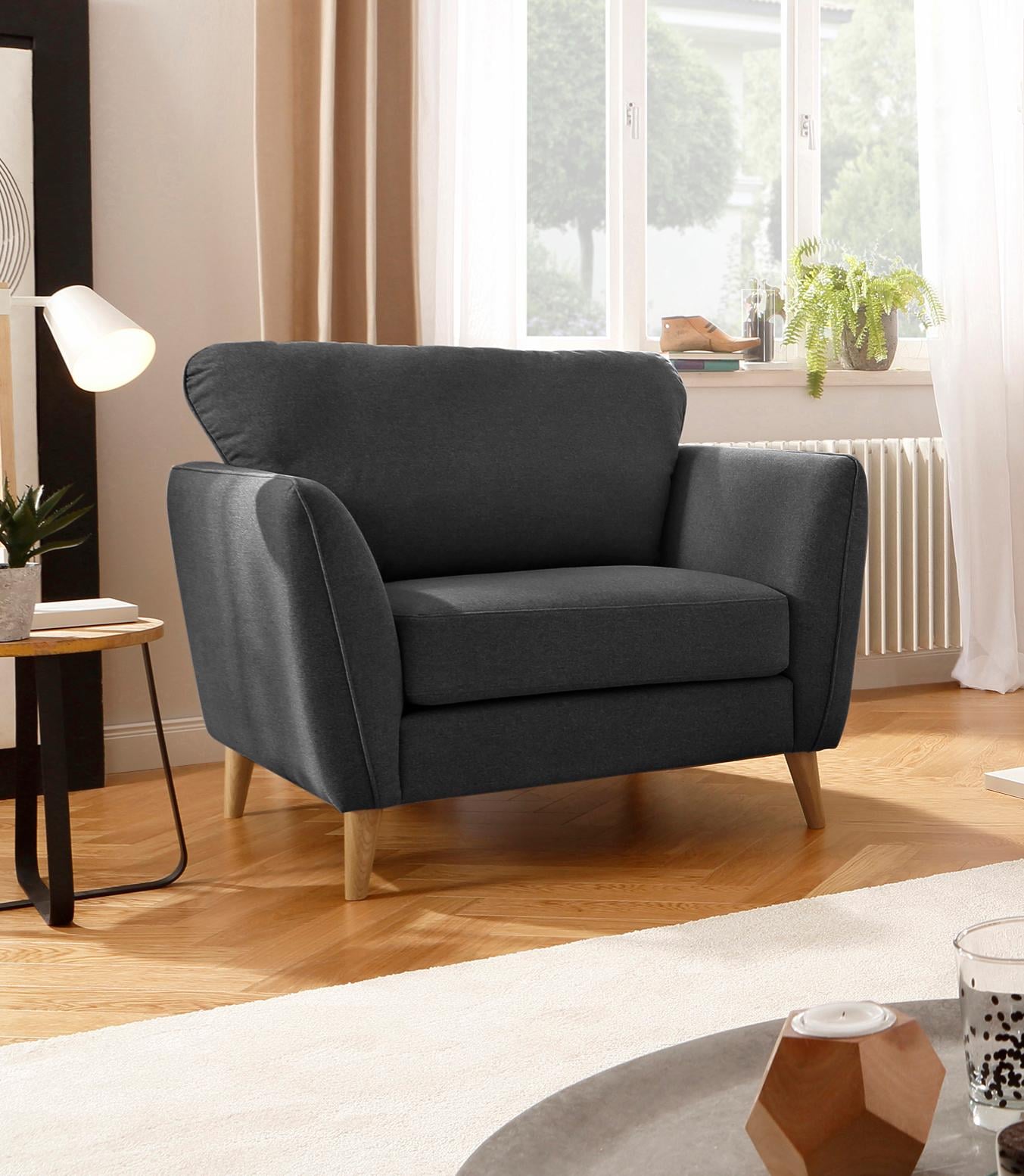OTTO home Sessel "MARSEILLE" Massivholzbeine Eiche, Landhausstil, Wellenunterfederung