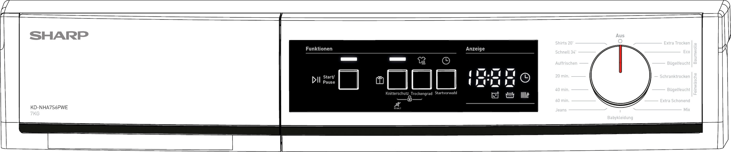 Sharp Wärmepumpentrockner »KD-NHA7S6PWE-DE« 7kg / EEK E / 3 Tasten / Plastik-Tür / Weiß