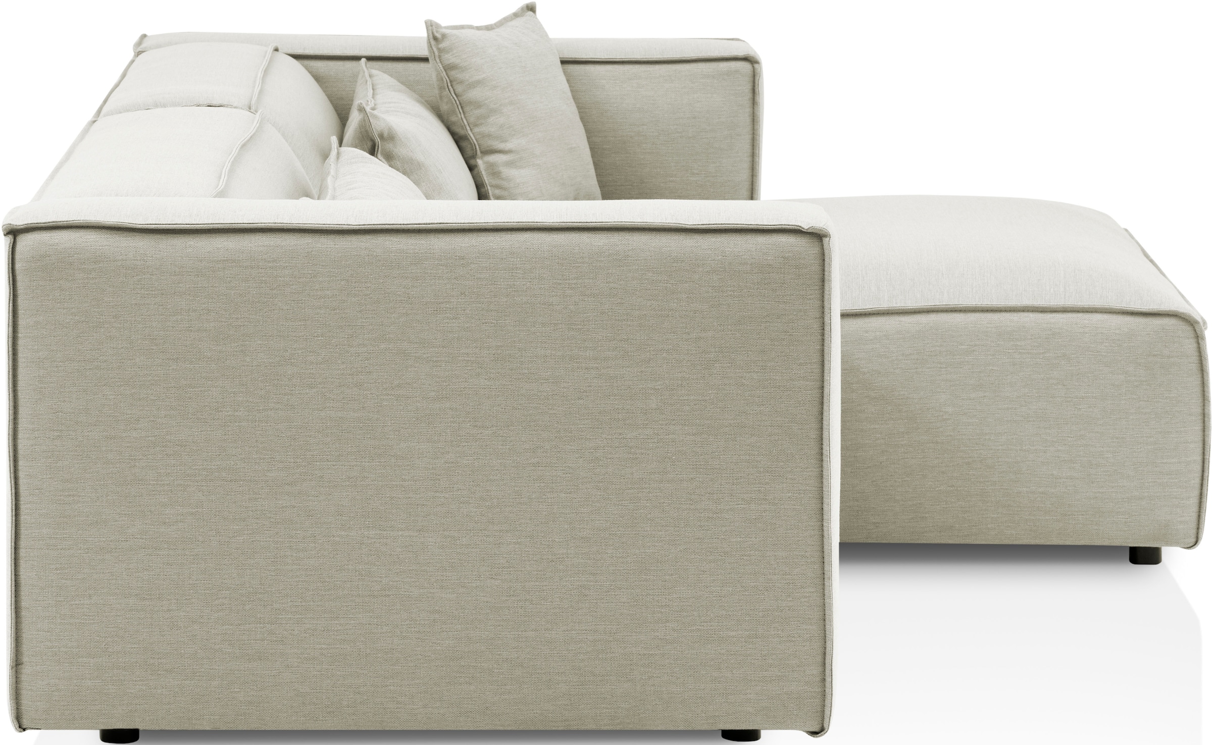 LeGer Home by Lena Gercke Ecksofa »PIARA mit Kedernaht in Cord oder Leinenoptik, moderne Couch in L-Form«, wahlweise Ottomane rechts/links, schwarze Füße, bequemer Sitzkomfort