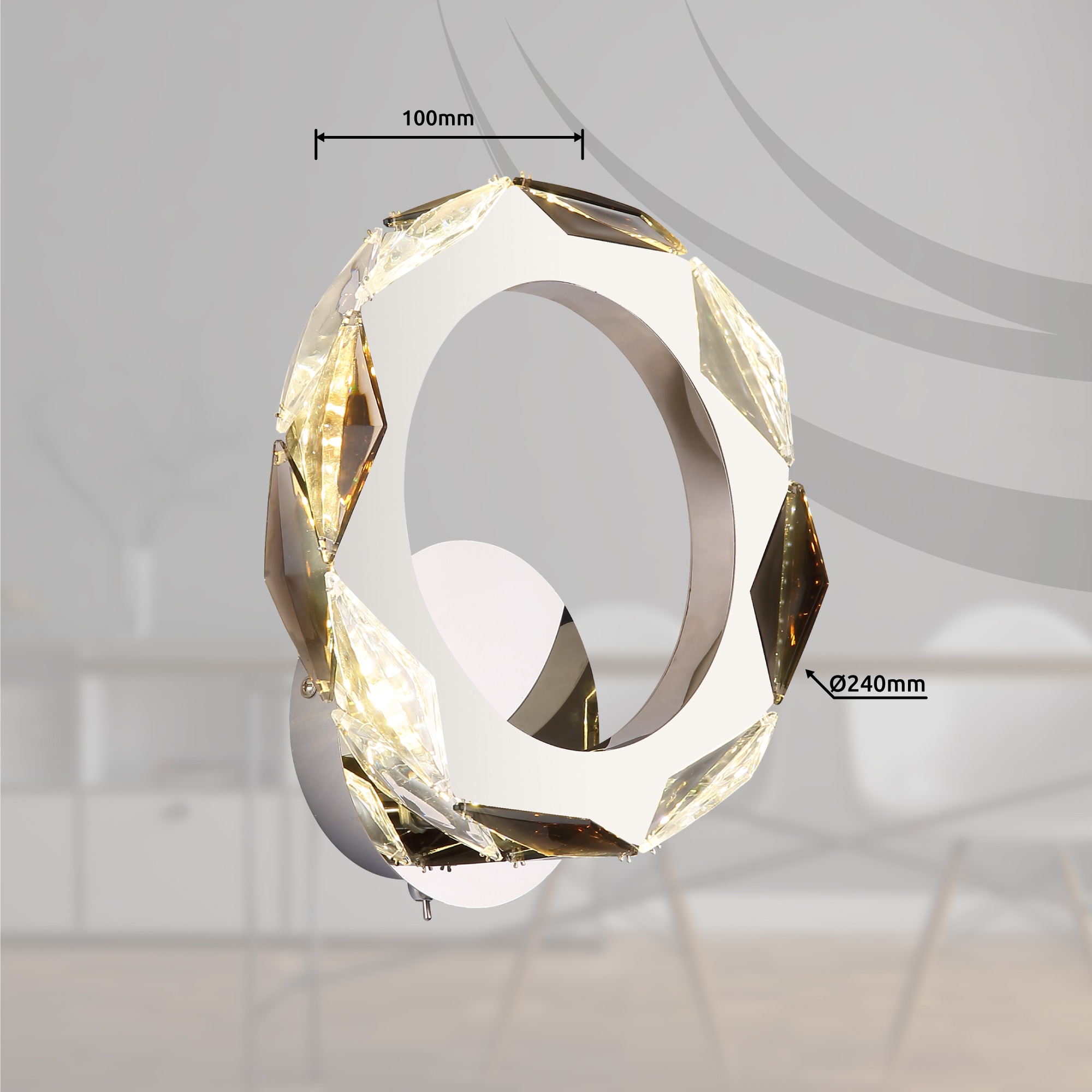 GLOBO LIGHTING LED Wandleuchte »KARILION«, Leuchtmittel LED-Modul | LED fest integriert, Wandlampe/Acrylkristalle rauchfarben/BxH: 240x255mm