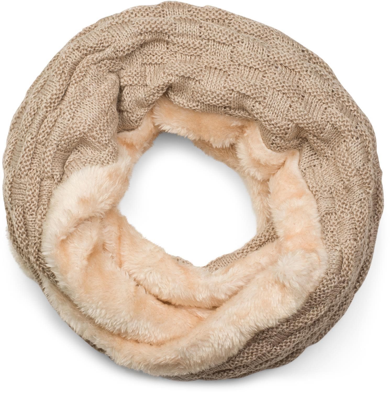 styleBREAKER Strickschal "Feinstrick Loop mit Flecht Muster und Teddyfleece" 1 Stk.