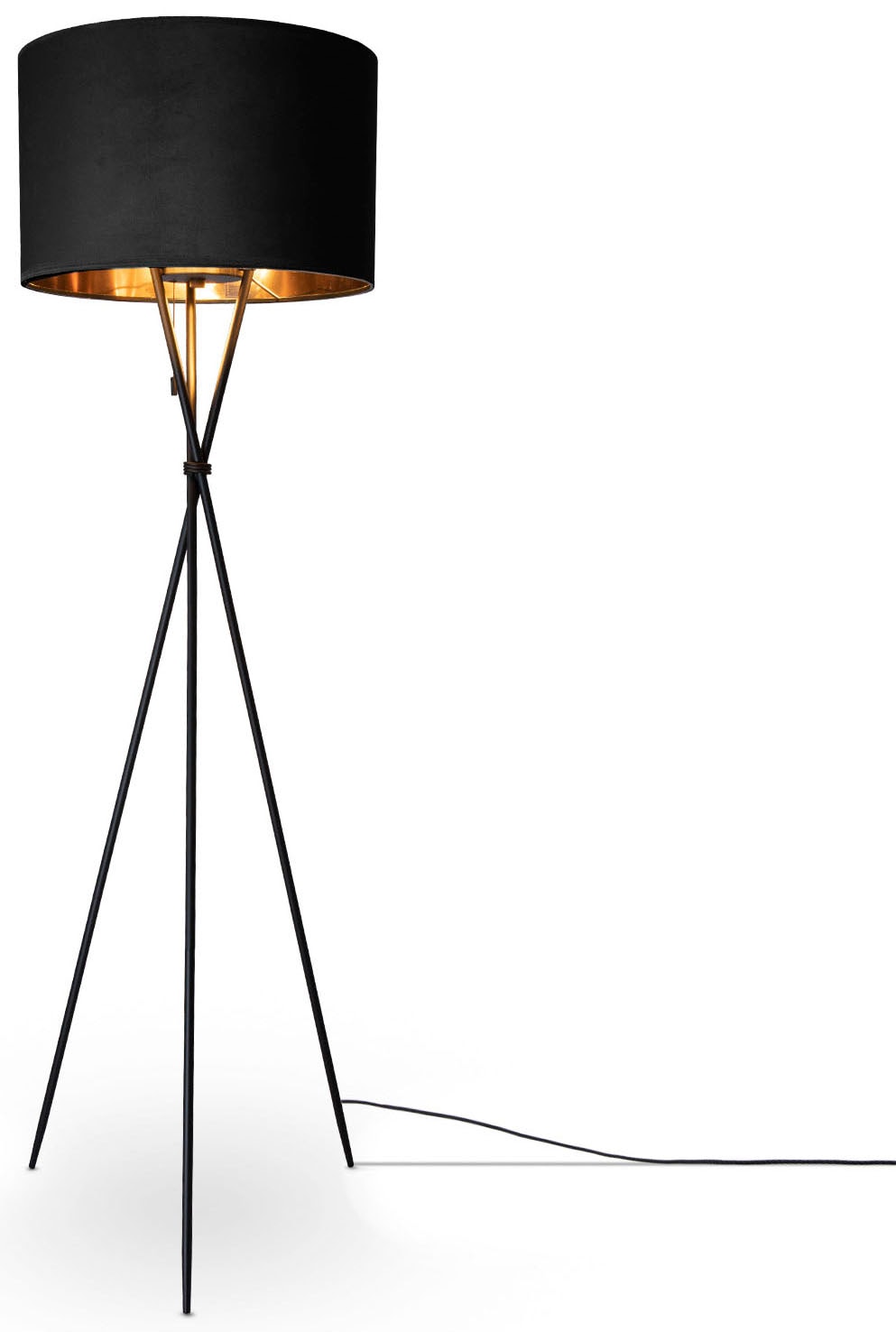 Paco Home Stehlampe »Kate uni Color«, Wohnzimmer Dreibein Standleuchte Velour Höhe 177,5cm Filigran E27