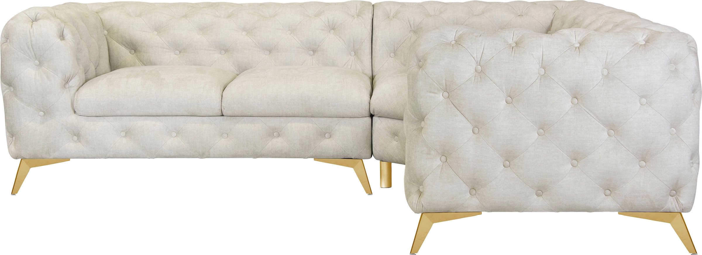 Leonique Chesterfield-Sofa "Ecksofa GLYNIS L-Form mit Wellenunterfederung, günstig online kaufen