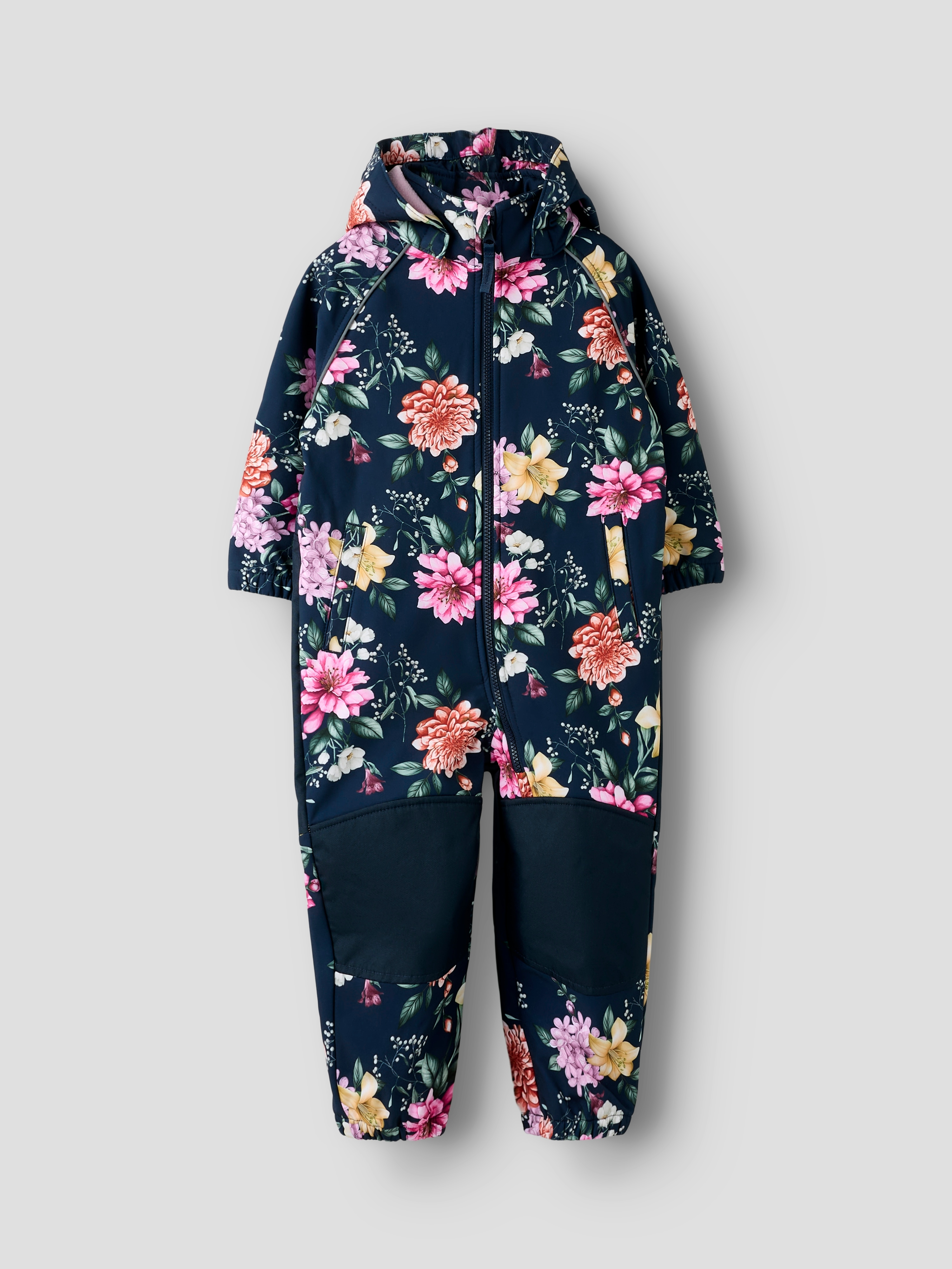 NAME IT Jungen Softshelloverall "NMFALFA08 SOFTSHELL SUIT AOP 1FO NOOS"schwarz sapphire aop:botanical flower, Gr. 86, bedruckt, geblümt, Softshell,