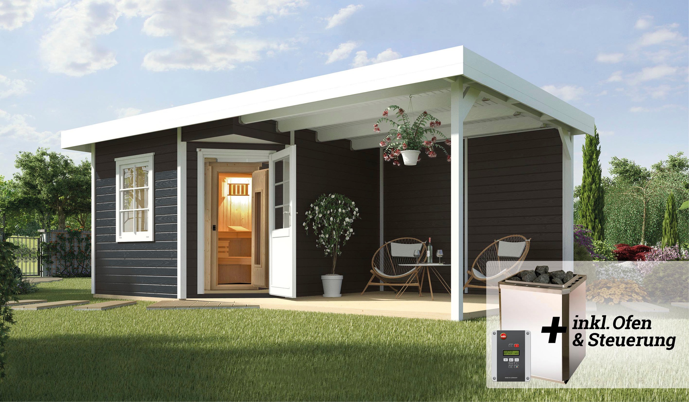 weka Saunahaus "Salo" Set, 7,5 kW Bio-Ofen mit digitaler Steuerung