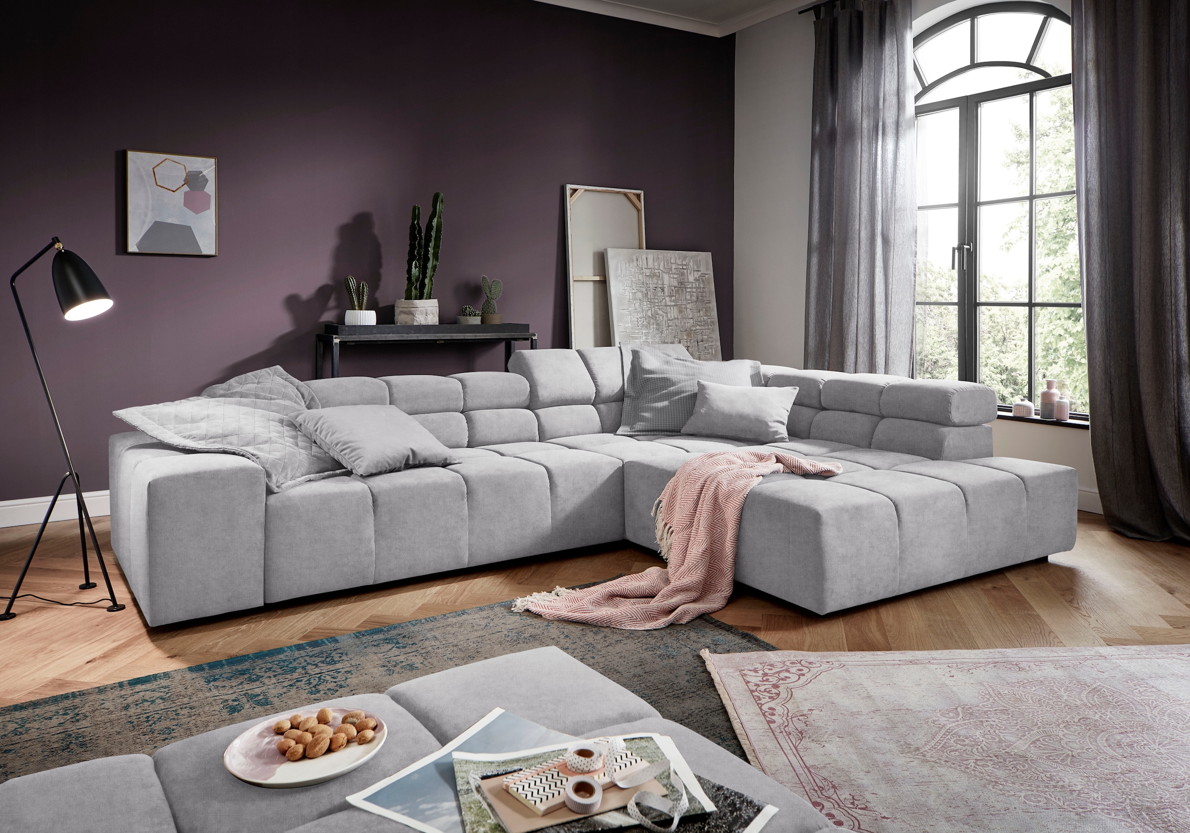 Home affaire Ecksofa "Ancona, Ecksofa, incl. Kopfteilverstellung, Breite 319 cm, L-Form" wahlweise motorische Sitztiefenverstellung, auch in Cord + Easy Care