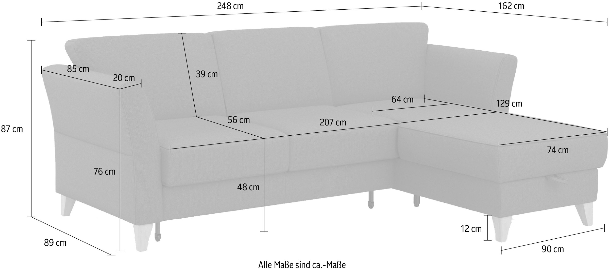 sit&more Ecksofa »Visby L-Form«, Wahlweise mit Bettfunktion und Bettkasten, frei im Raum stellbar