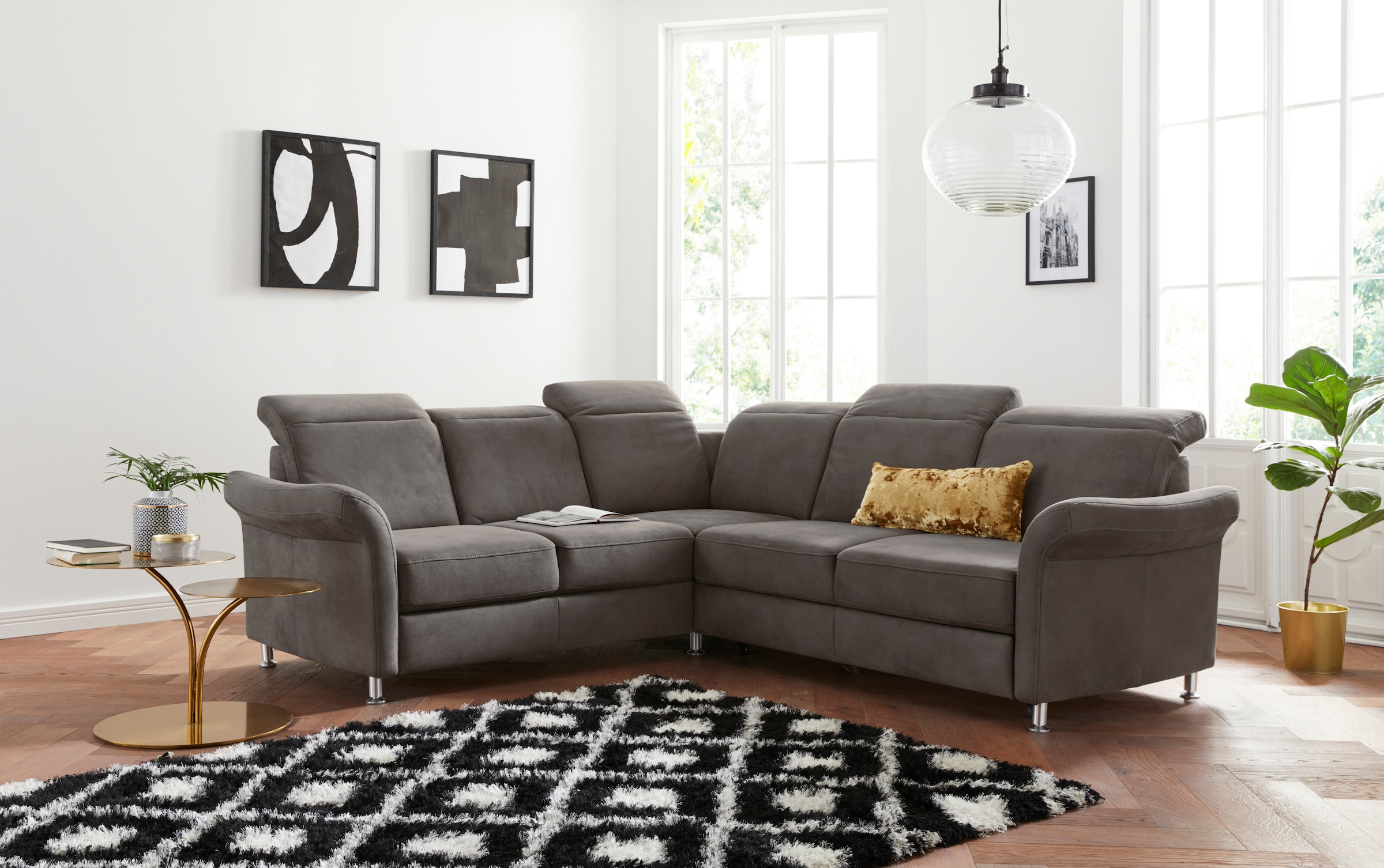 sit&more Ecksofa "Darwin L-Form" inklusive Federkern, wahlweise mit Kopfteilverstellung, Schlaffunktion