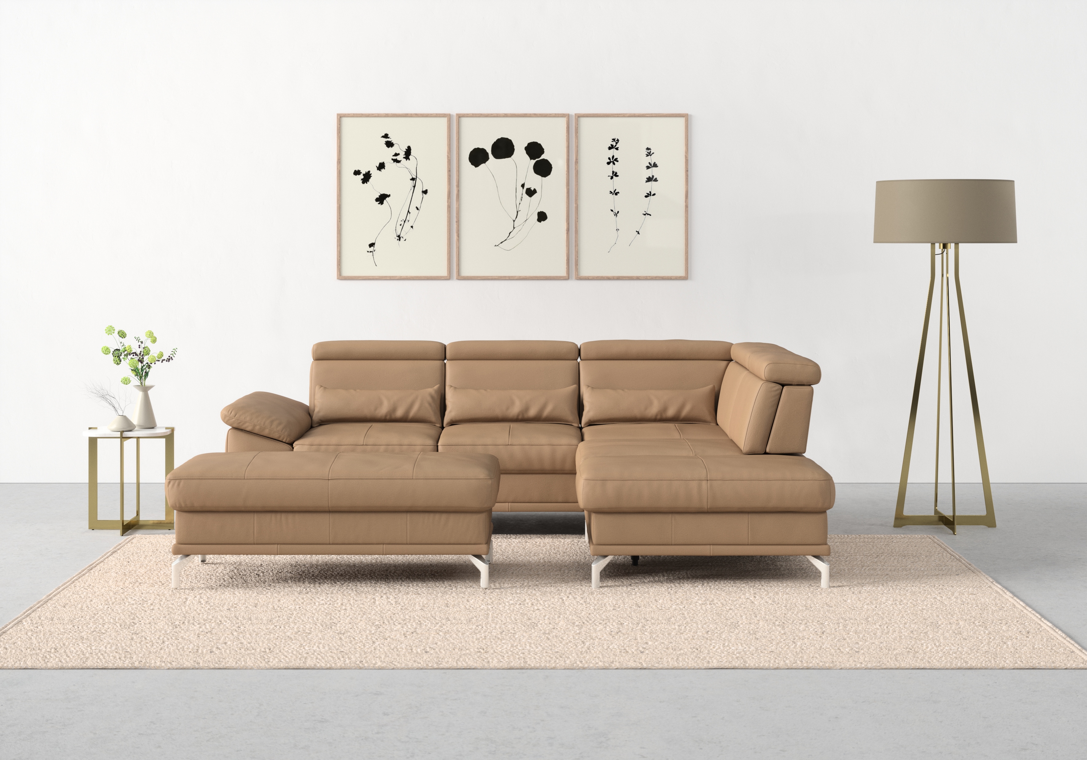 sit&more Ecksofa "Cabrio L-Form, B: 274 cm, mit Sitztiefen-, Arm- & Kopfteilverstellung" 3 Nierenkissen, Federkern, optional Schlaffunktion und Stauraum
