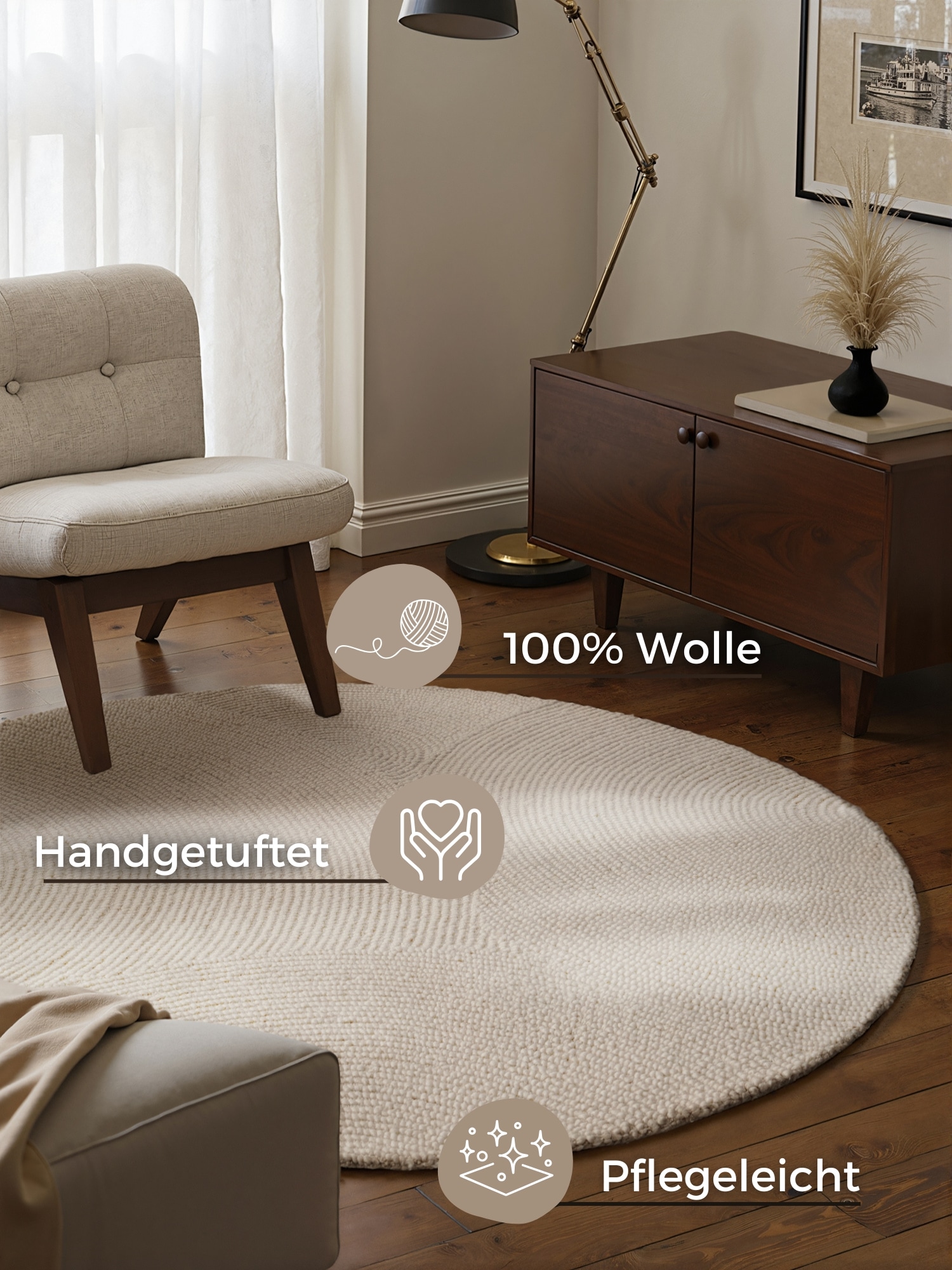 HANSE Home Wollteppich »Eleni«, rechteckig, 18 mm Höhe, Handgetuftet, Wolle, Natur, Wohnzimmer, Schlafzimmer, Skandi, Hygge