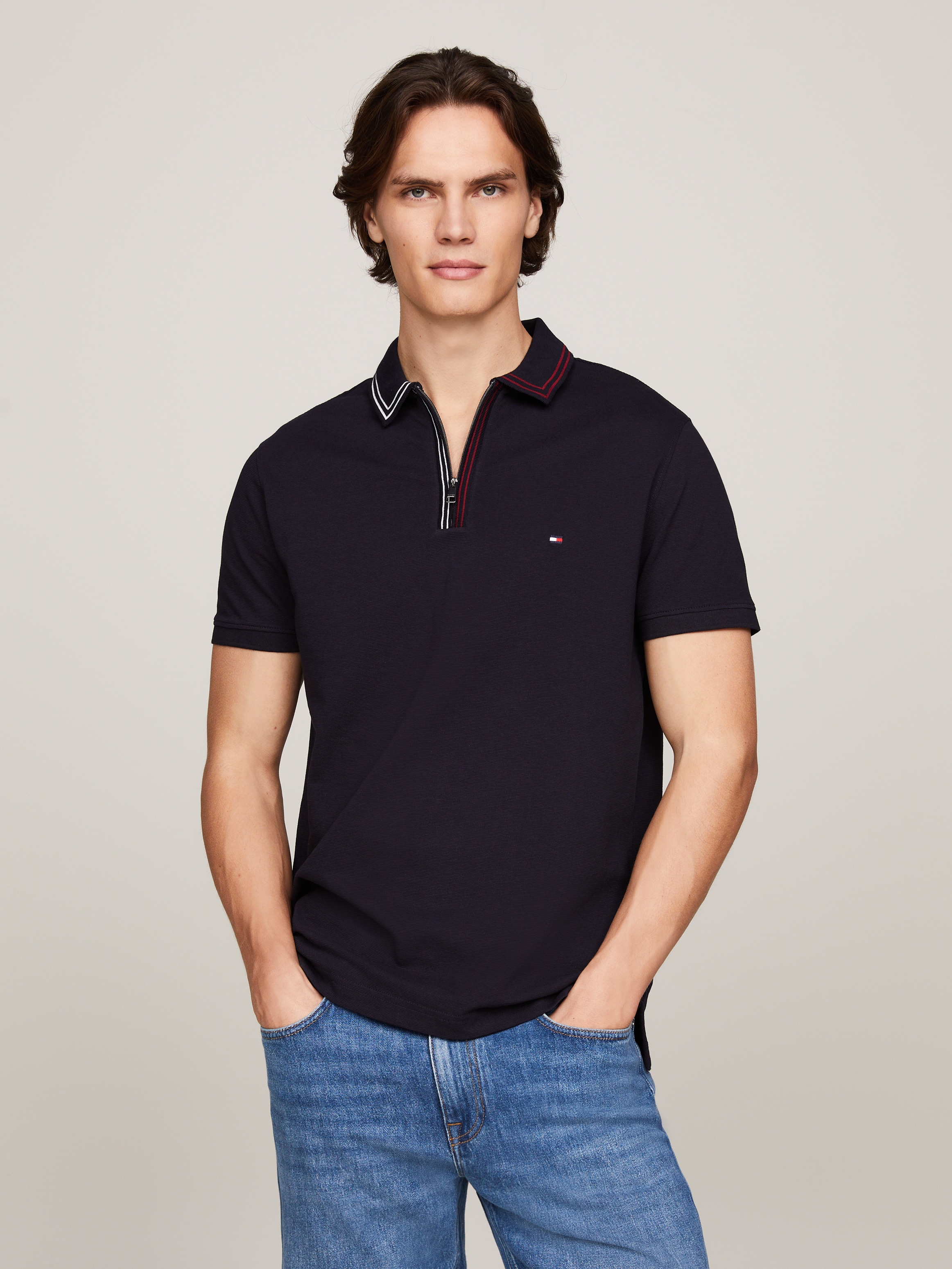 Poloshirt »RWB ZIP PLACKET TIPPING REG POLO«, mit kontrastfarbenen Streifen am Kragen