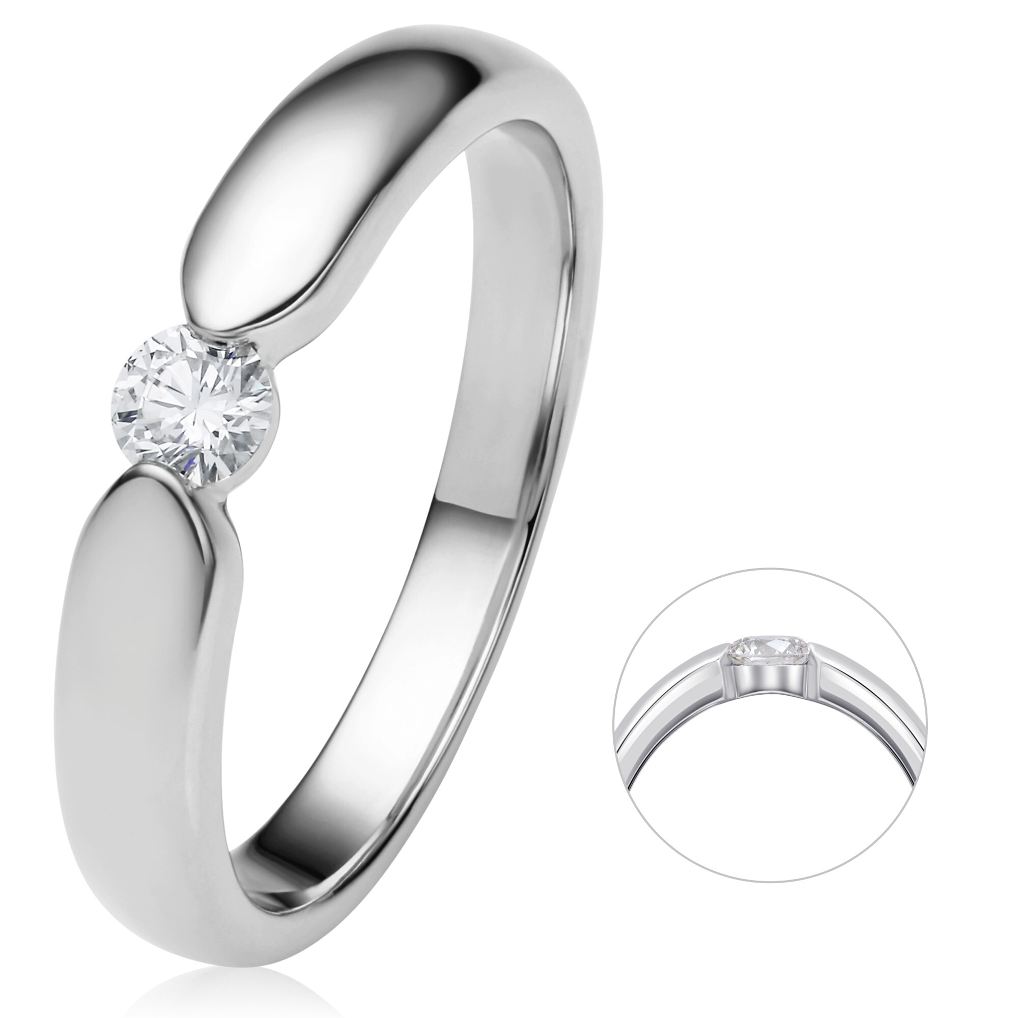 Diamantring »0.17 ct Diamant Brillant Spannfassung Ring aus 585 Weißgold«, Damen Gold...