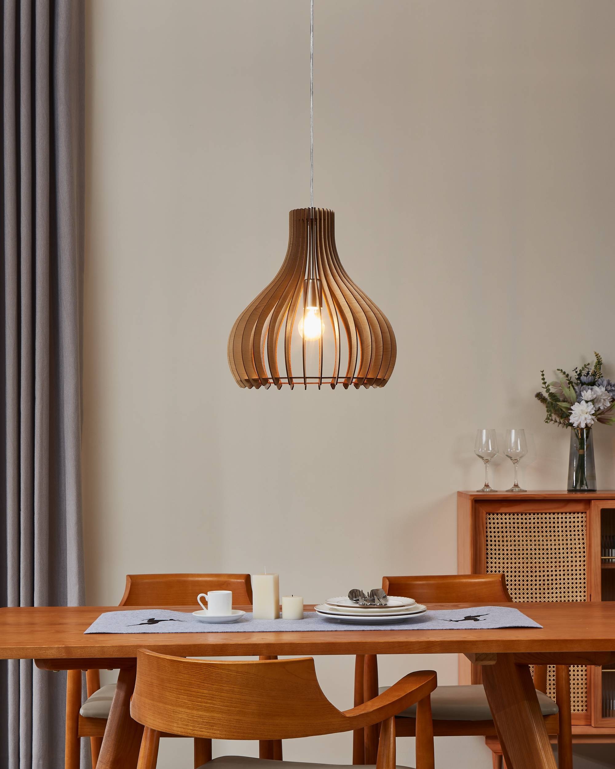 EGLO Hängeleuchte »Tindori Pendelleuchte, Vintage, E27, Hängeleuchte aus Stahl und Holz« E27 1 Stk. Hängeleuchte - H130 x Ø38 cm - nickel-matt - 1X60W exkl.