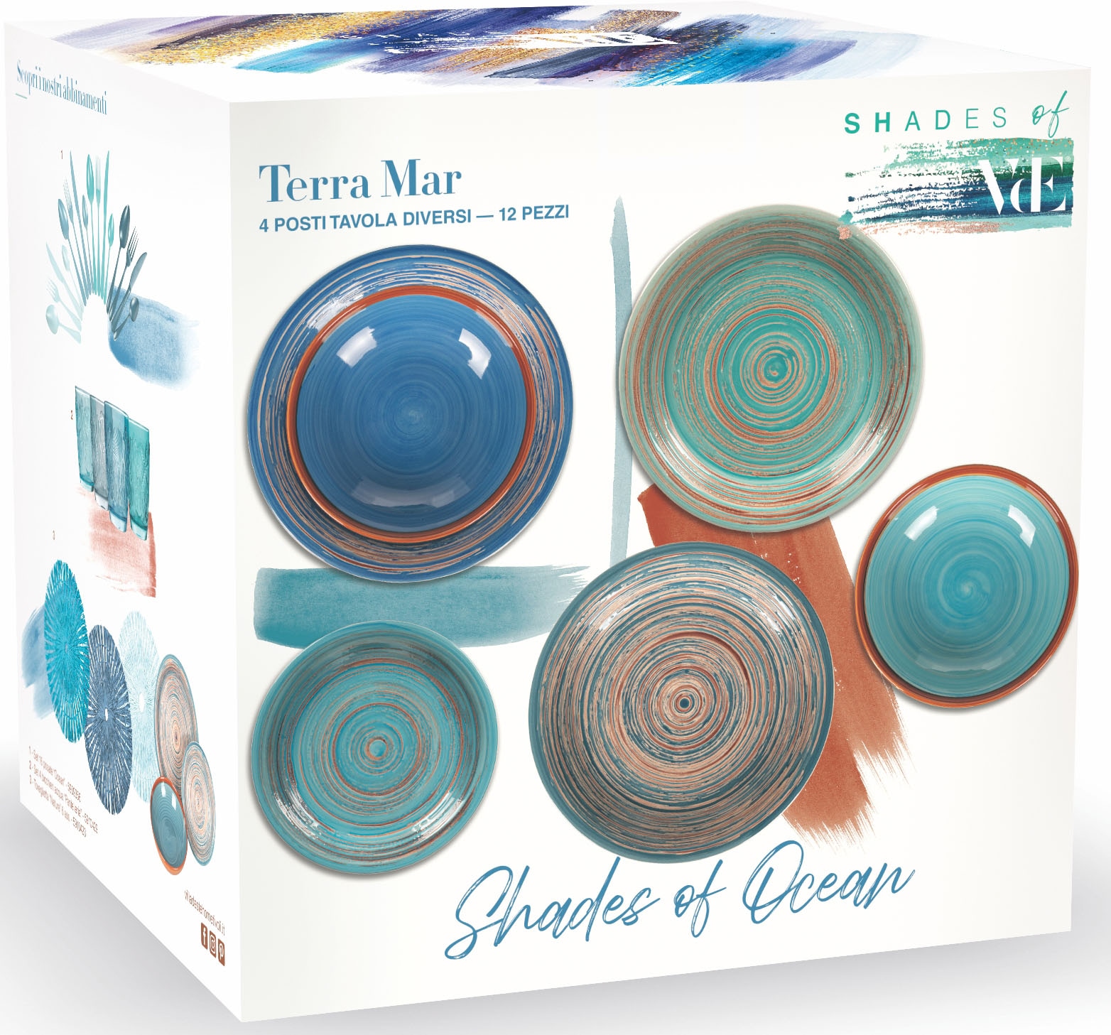 Villa d'Este Teller-Set »Geschirr-Set Terra Mar Ocean«, (Set, 12 tlg.), Service, Tafelservice