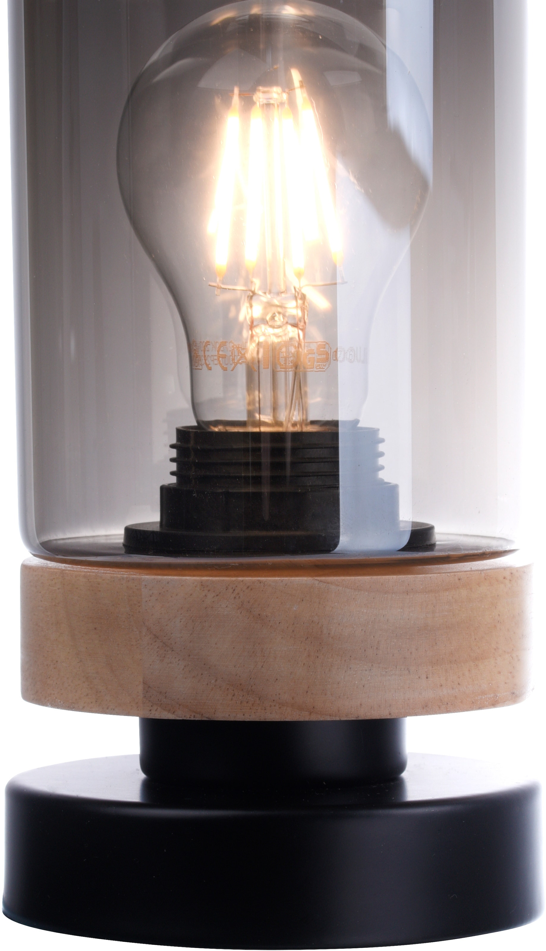 BAUR affaire »Tendon«, 1 Leuchtmittel Tischleuchte Tischlampe, flammig-flammig, Glas, Rauchglas, Holz, | für Home - E27 geeignet