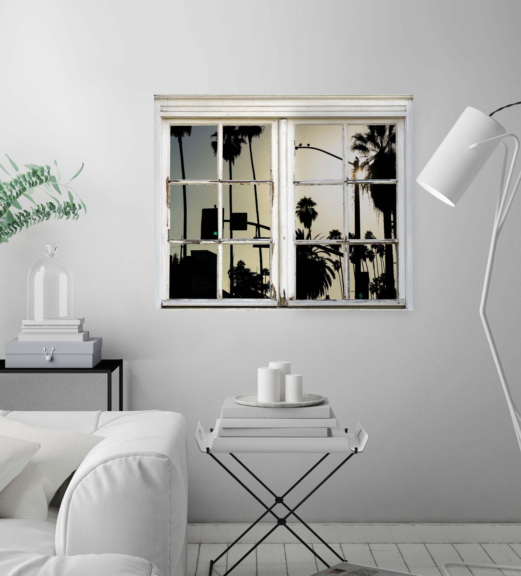queence Wandsticker »Ampeln und Palmen«, Wandsticker, Wandbild, selbstklebend, 3D, Fenster