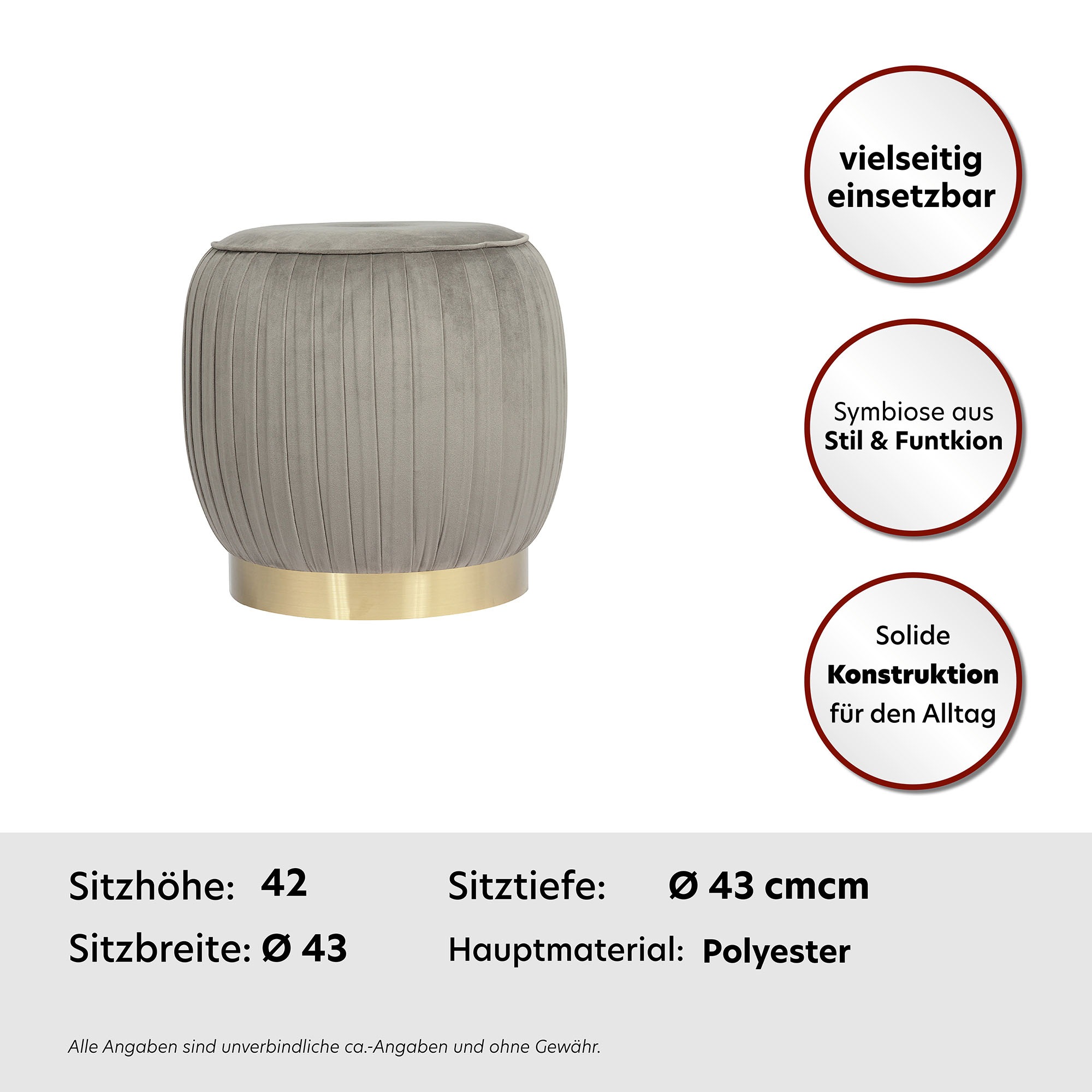 Thumbnail - Kayoom Sitzhocker "Hocker Lilje, Edler Touch durch goldenen Sockel,Hochwertiger Samtbezug" 1 Stk. tlg. samtweich, gestep...
