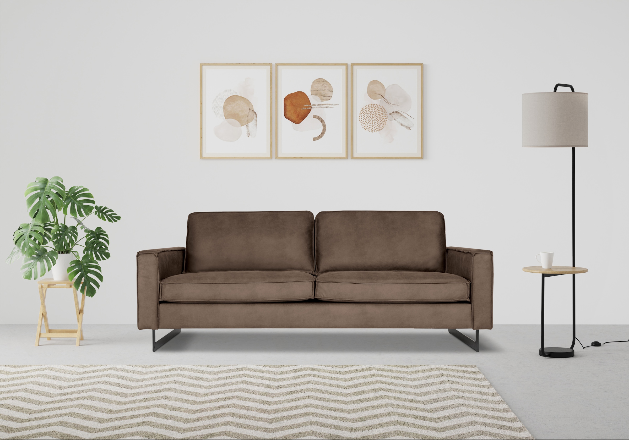 Home affaire 3-Sitzer "Pinto, 206 cm, Cord, Chenille, Lederoptik" mit Keder günstig online kaufen