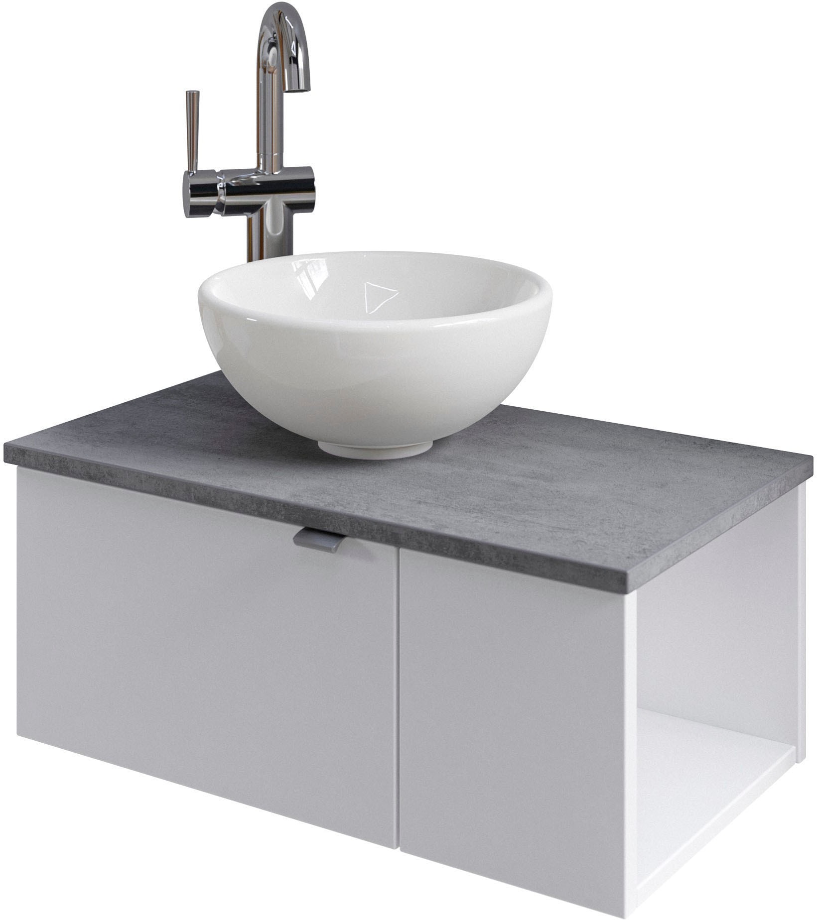 Saphir Waschtisch "Serie 6915 Waschschale mit Unterschrank für Gästebad, Gäste WC", 61 cm breit, 2 Türen, offenes Fach, 