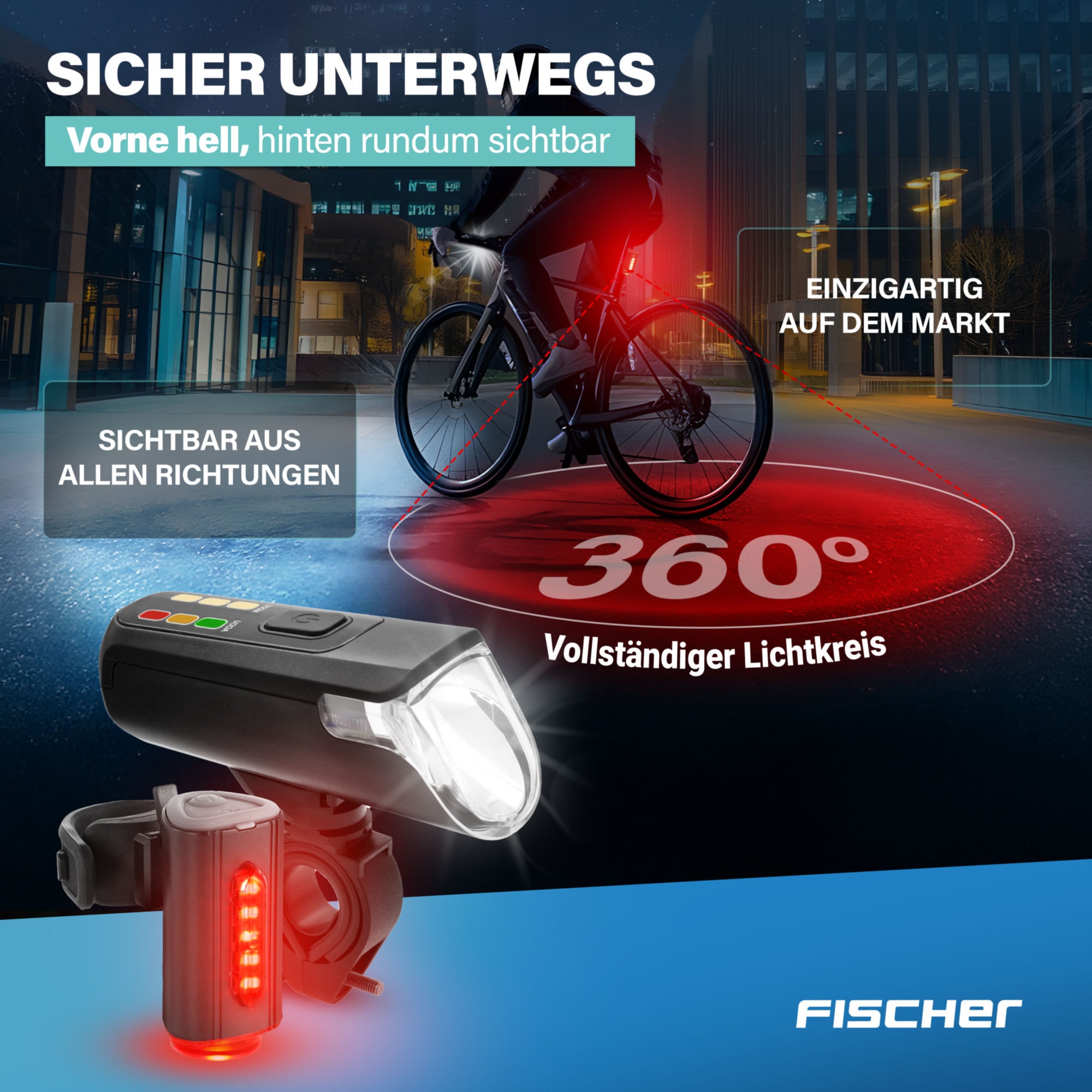 FISCHER Fahrrad Fahrradbeleuchtung »Akku-USB-LED Bel.-Set Bodenbel. 60 Lux«