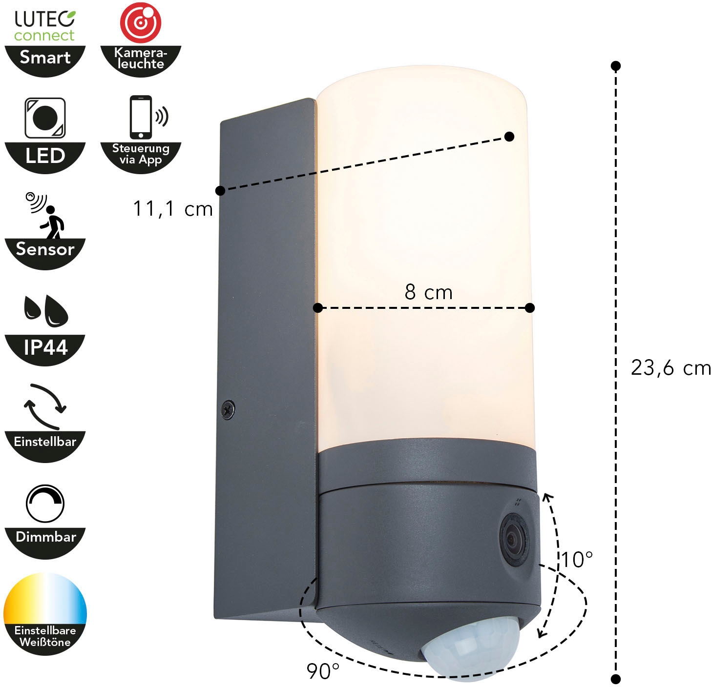 LUTEC Smarte LED-Leuchte »POLLUX«, Leuchtmittel LED-Modul | LED fest integriert, Smart-Home Kameraleuchte