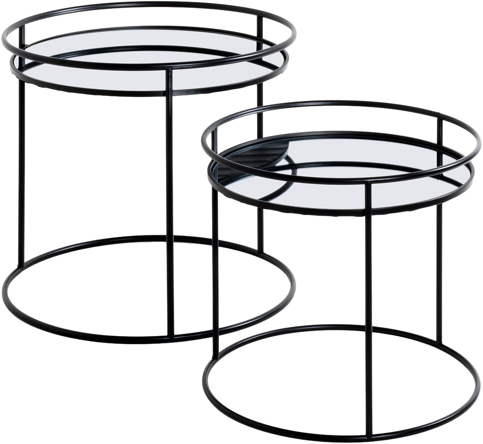 HAKU Beistelltisch "Sofatisch, Wohnzimmertisch" Set, 2er Set, 2 Stk. tlg. rund - aus Metall Schwarz - Ø/H 44/40 und 52/48 cm