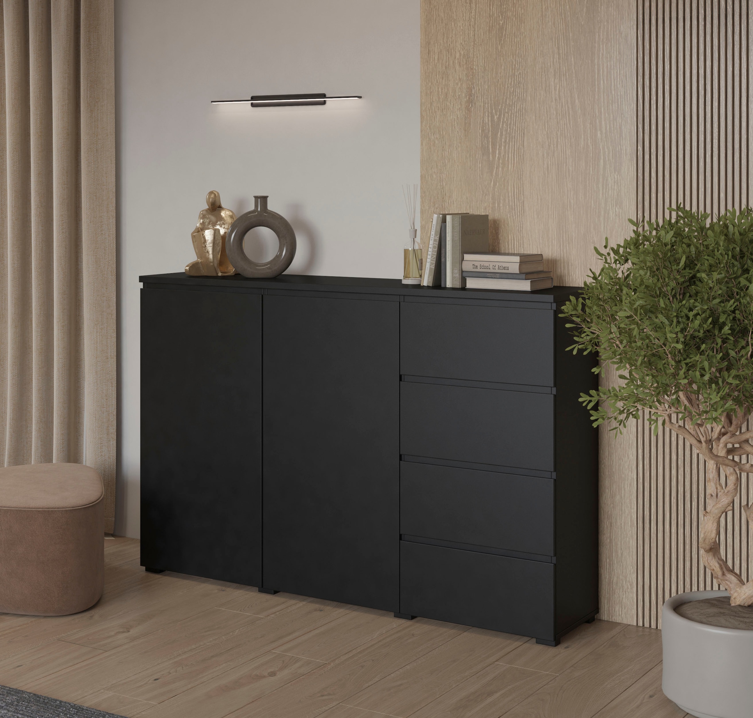 OTTO home Highboard »Modo, Breite 150 cm, moderne grifflose Kommode 2Türen/4 SK« Schubladenkommode mit viel Stauraum, Einlegeböden verstellbar