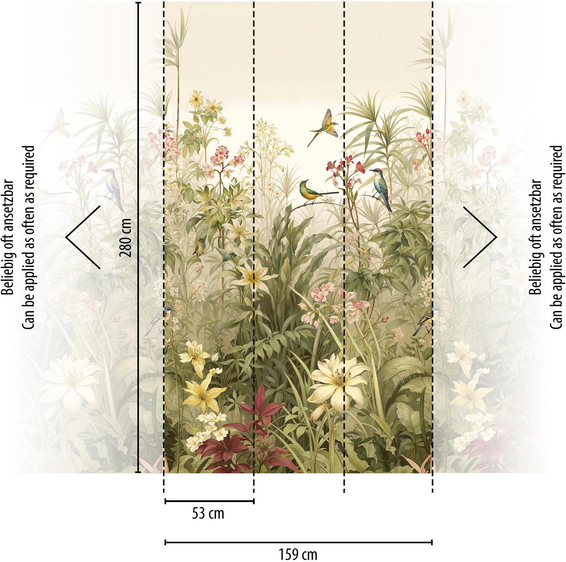 living walls Fototapete »The Wall 4 Flowers – Vögel und Wildpflanzen Vlies-Fototapete« botanisch | floral | matt leicht strukturiert Vögel und Wildpflanzen – natürlicher Tiefenwirkung