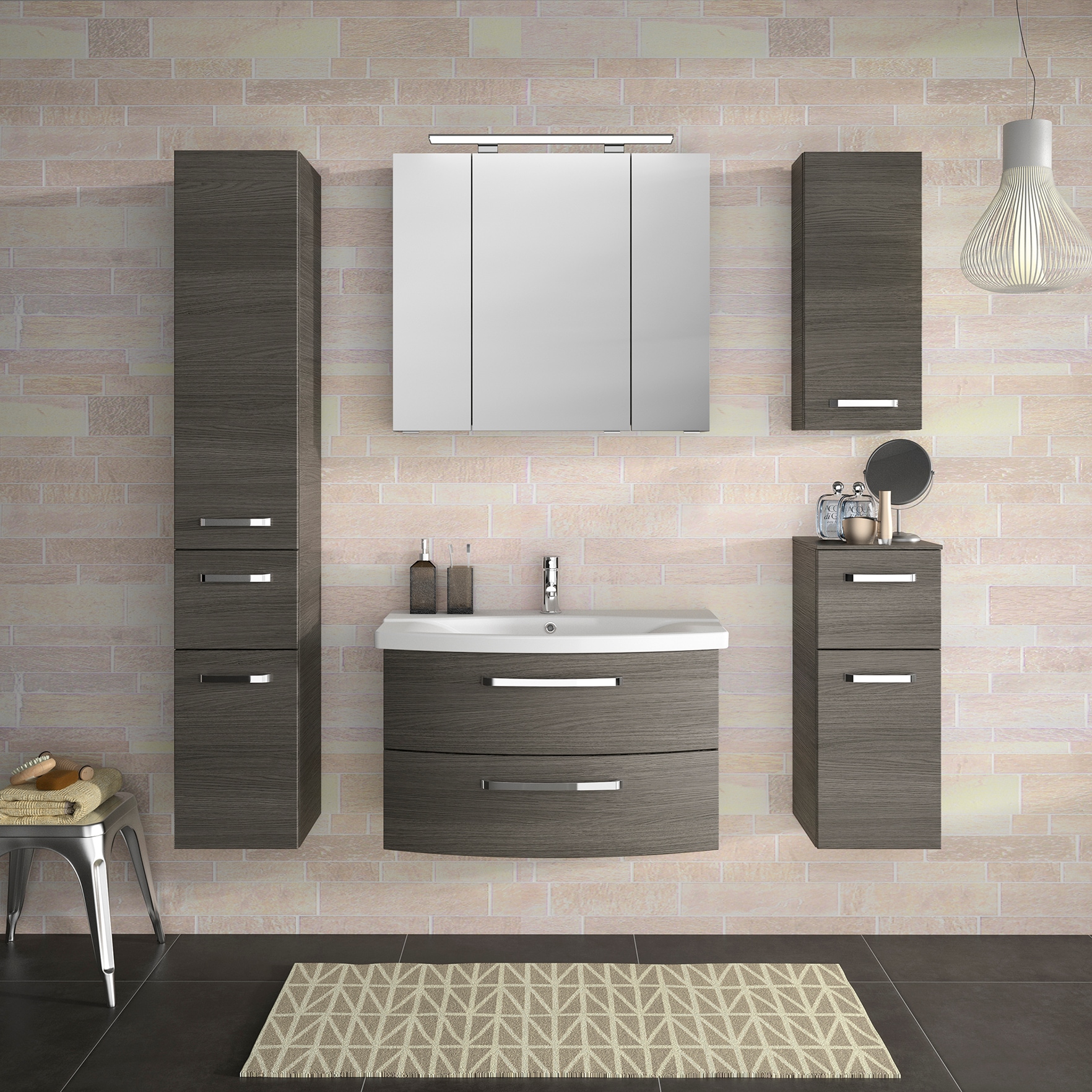 Saphir Badmöbel-Set »Serie 4010 4-teilig Keramik-Waschtisch mit LED-Spiegelschrank«, (Set), Badezimmer Set mit Unterschrank, Hängeschrank, inkl. Türdämpfer