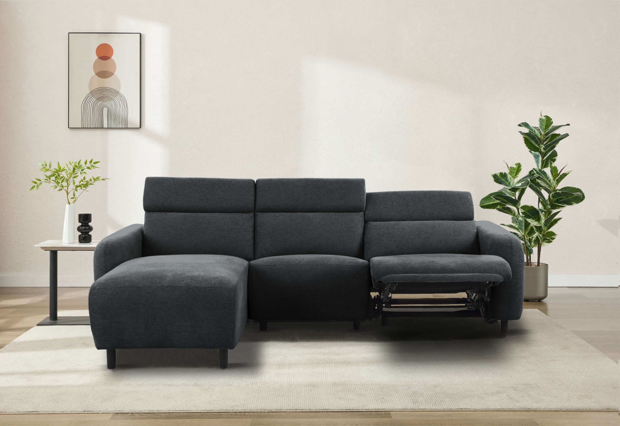 Home affaire Ecksofa »SKAANE Struktur, L-Form, 274 cm, manuelle u. elektrische Funktion,«, 274 cm, mit Kopfteilverstellung und man. oder elektr. Relaxfunktion