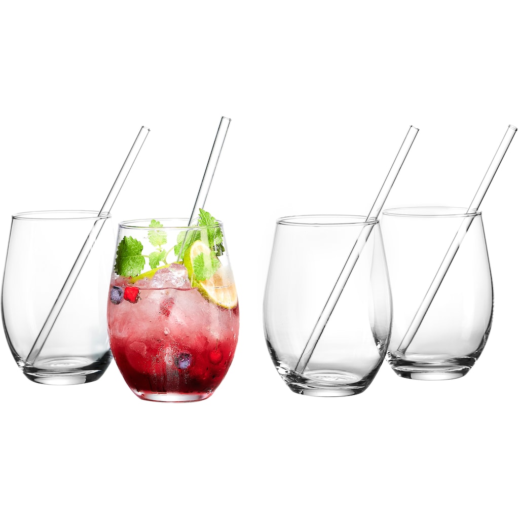 Ritzenhoff & Breker Longdrinkglas »Gin«, (Set, 8 tlg., 4 Longdrinkgläser mit Glas-Trinkhalm, je 590 ml), 8-teilig, inkl. Glas-Trinkhalme, 590 ml