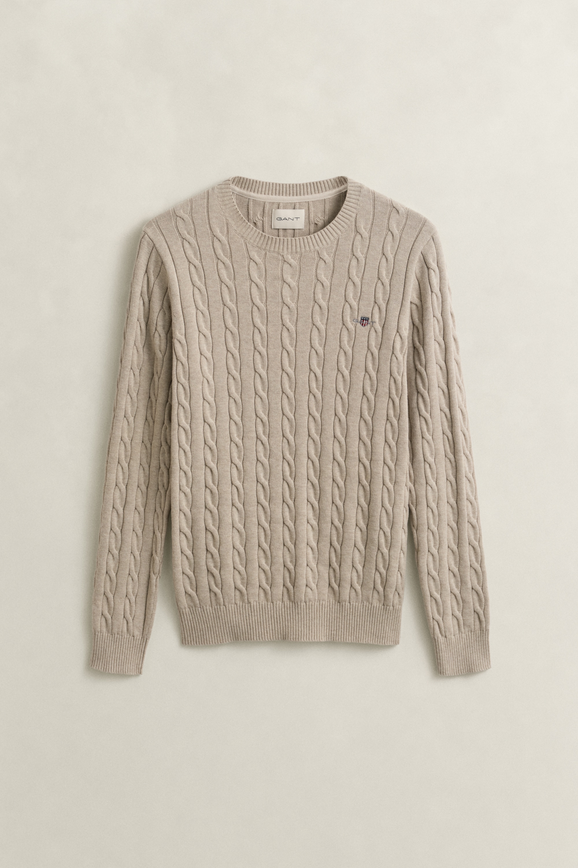 Gant Strickpullover "COTTON CABLE C-NECK" mit Wappen-Logostickerei auf der günstig online kaufen