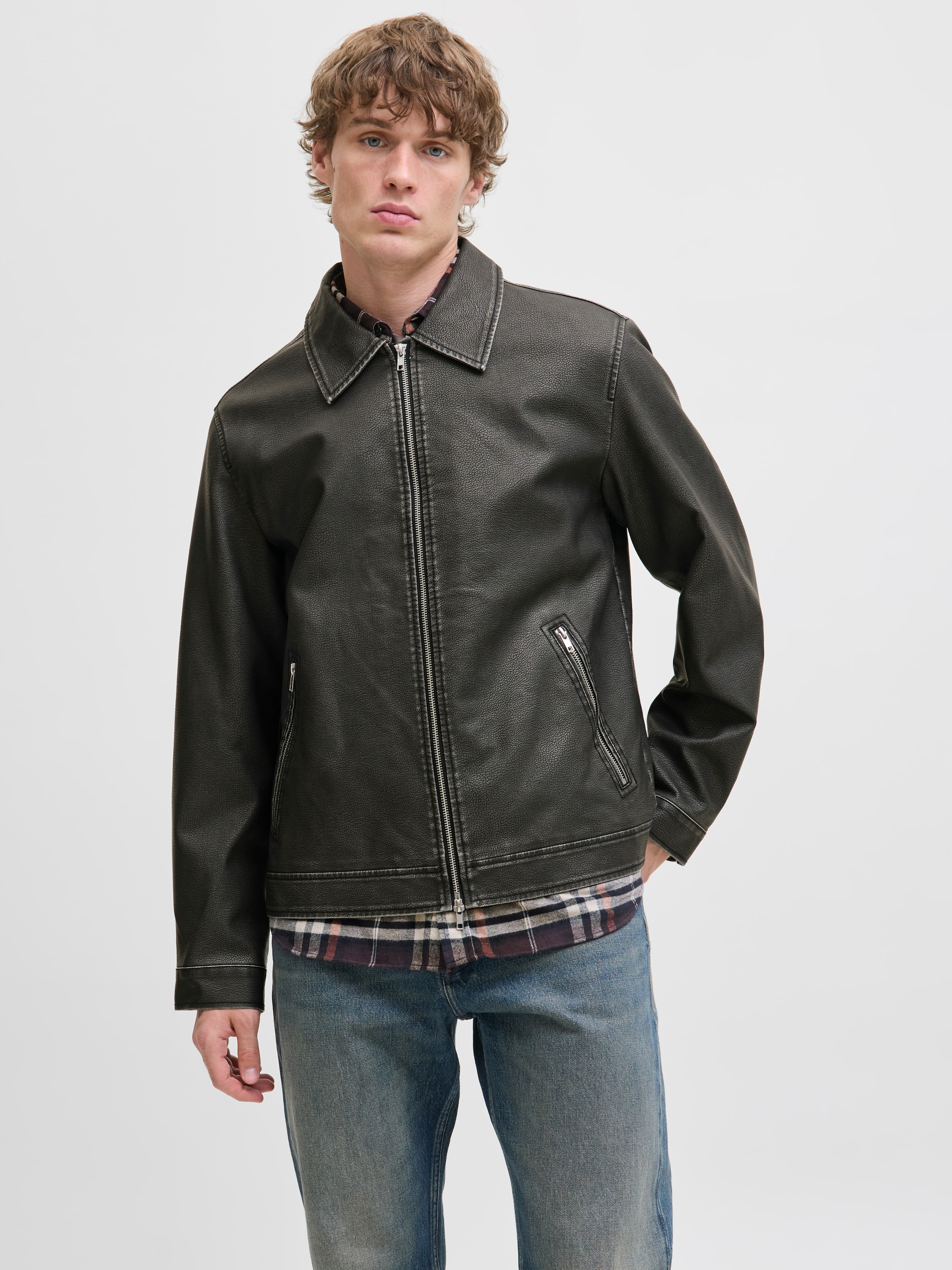 Jack & Jones Bikerjacke "JJECASABLANCA PU JACKET NOOS", ohne Kapuze, mit Fr günstig online kaufen