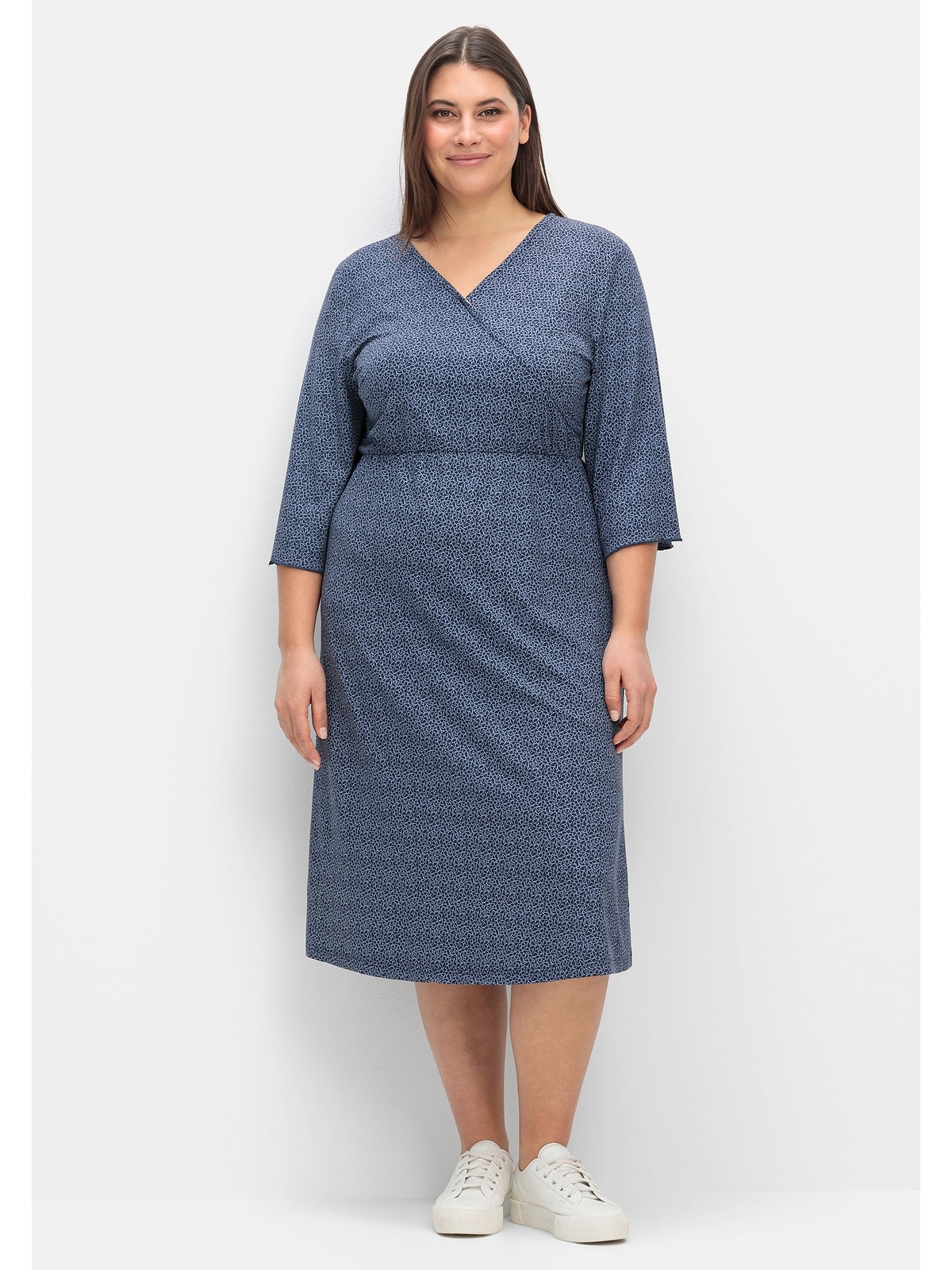 Sheego Jerseykleid "Große Größen", in Wickeloptik, mit Minimalprint