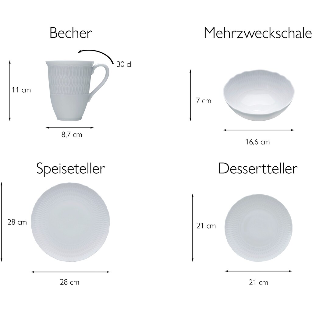 CreaTable Kombiservice »Geschirr-Set Sofia«, (Set, 8 tlg., Kaffeeservice und Tafelservice im Set, für 2 Personen)