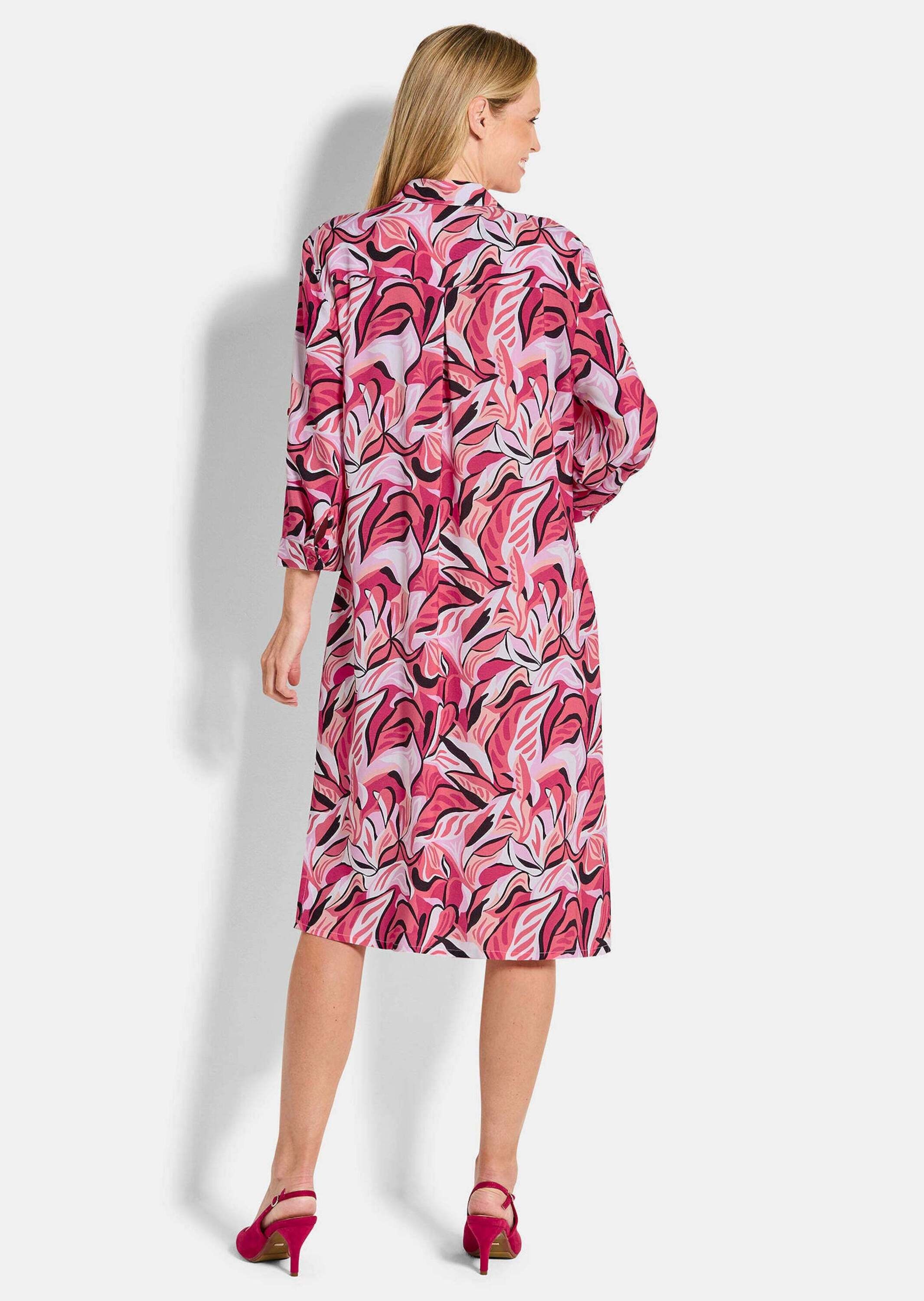 GOLDNER Sommerkleid »Kurzgröße Hemdblusenkleid mit Blätterprint«