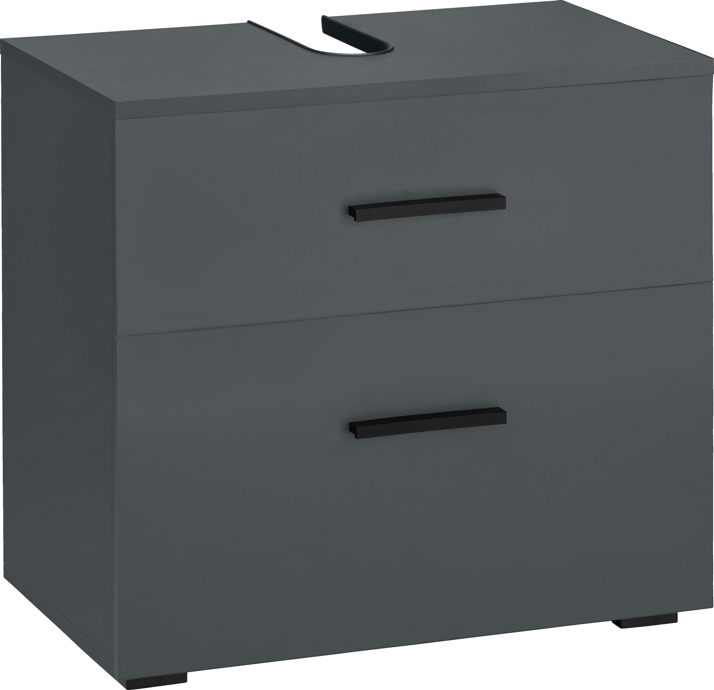 welltime Waschbeckenunterschrank "Skara" mit Klappe und Schubkasten, schwarze Griffe, Breite 60 cm, Höhe 55 cm