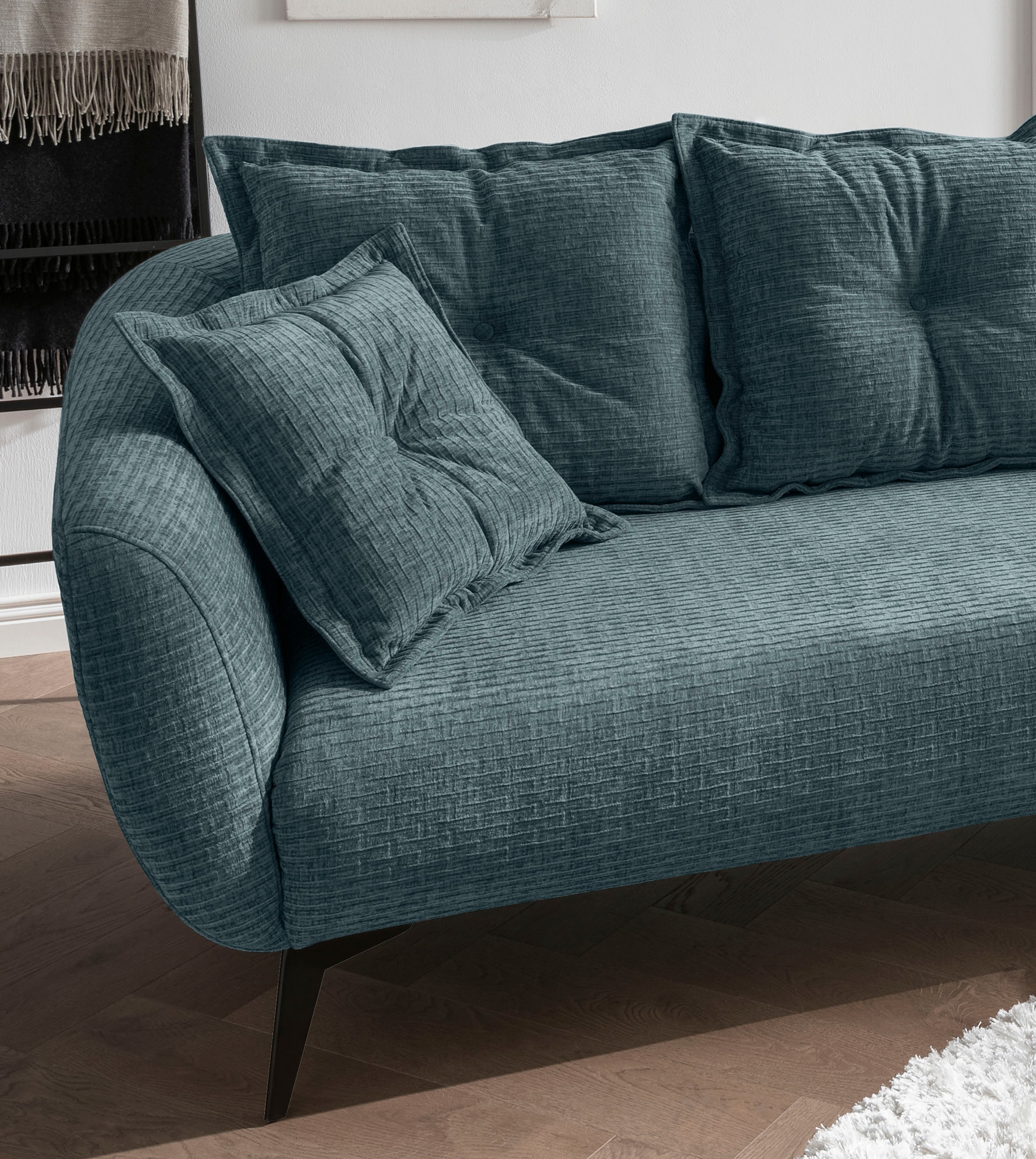 Home affaire Ecksofa »Baggio Stellmaße 277/162 cm, modern & elegant, hoher Fuß« L-Form, schwarze Metallfüße