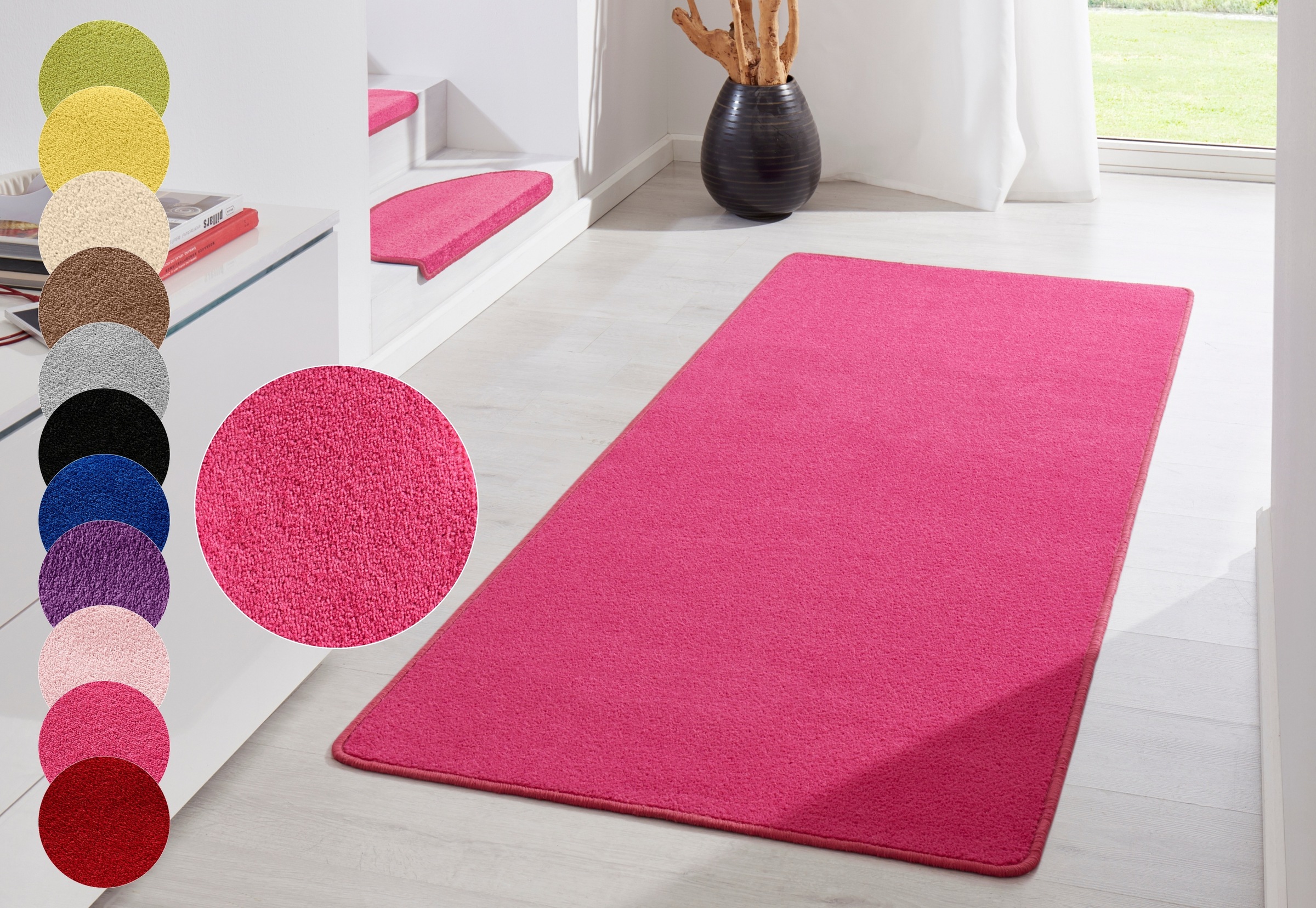 Teppich HANSE HOME "Fancy" Gr. 13, pink, B:80cm H:7mm L:300cm, Kunstfaser, Teppiche, Teppich, Kurzflor, Läufer, uni, gekettelt, Wohnzimmer, Schlafzimmer, Esszimmer