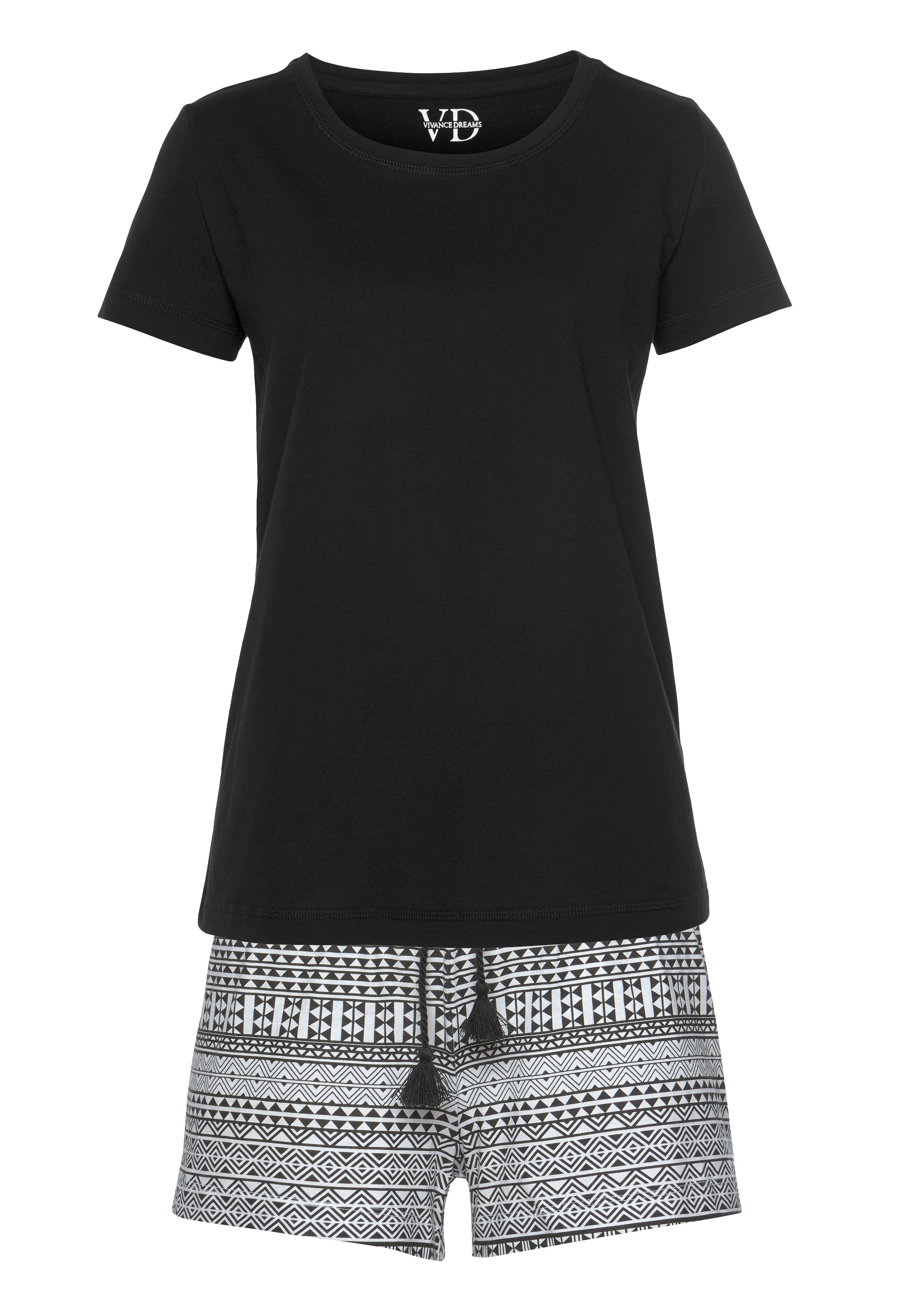 Vivance Dreams Shorty 2 Stk. tlg., mit schwarz-weißem Ethno-Muster günstig online kaufen