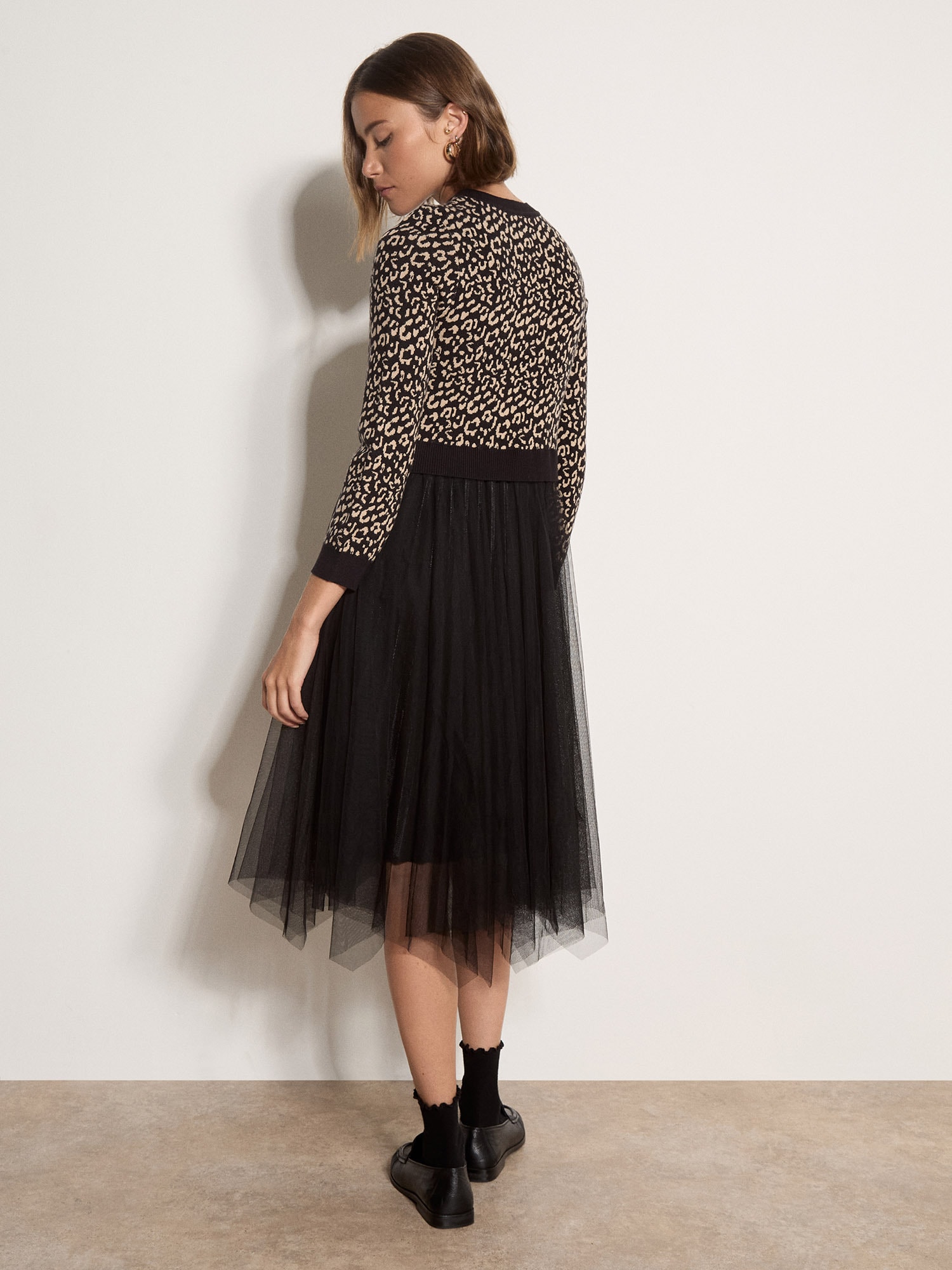 Apricot Partykleid »Midikleid mit Tüll« Ohne Taschen mit Leopardenmuster